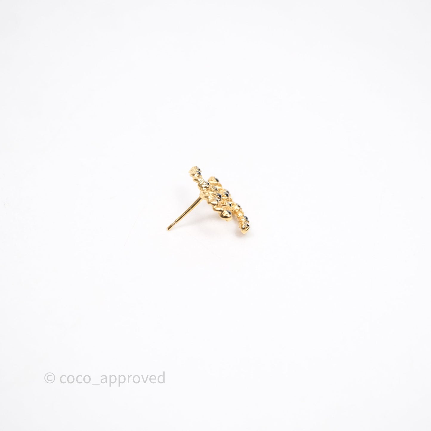 Chanel CC Black Crystal Stud Earrings Gold Tone 20P