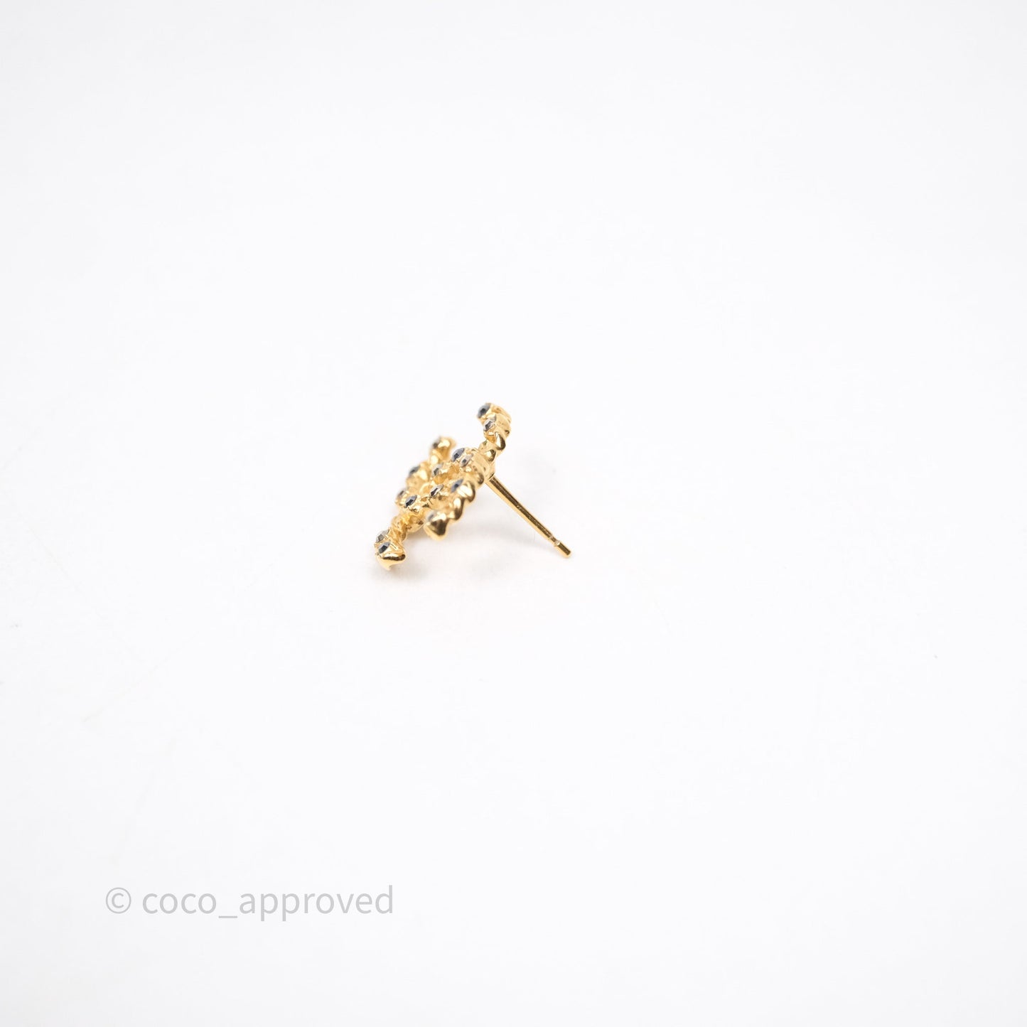 Chanel CC Black Crystal Stud Earrings Gold Tone 20P