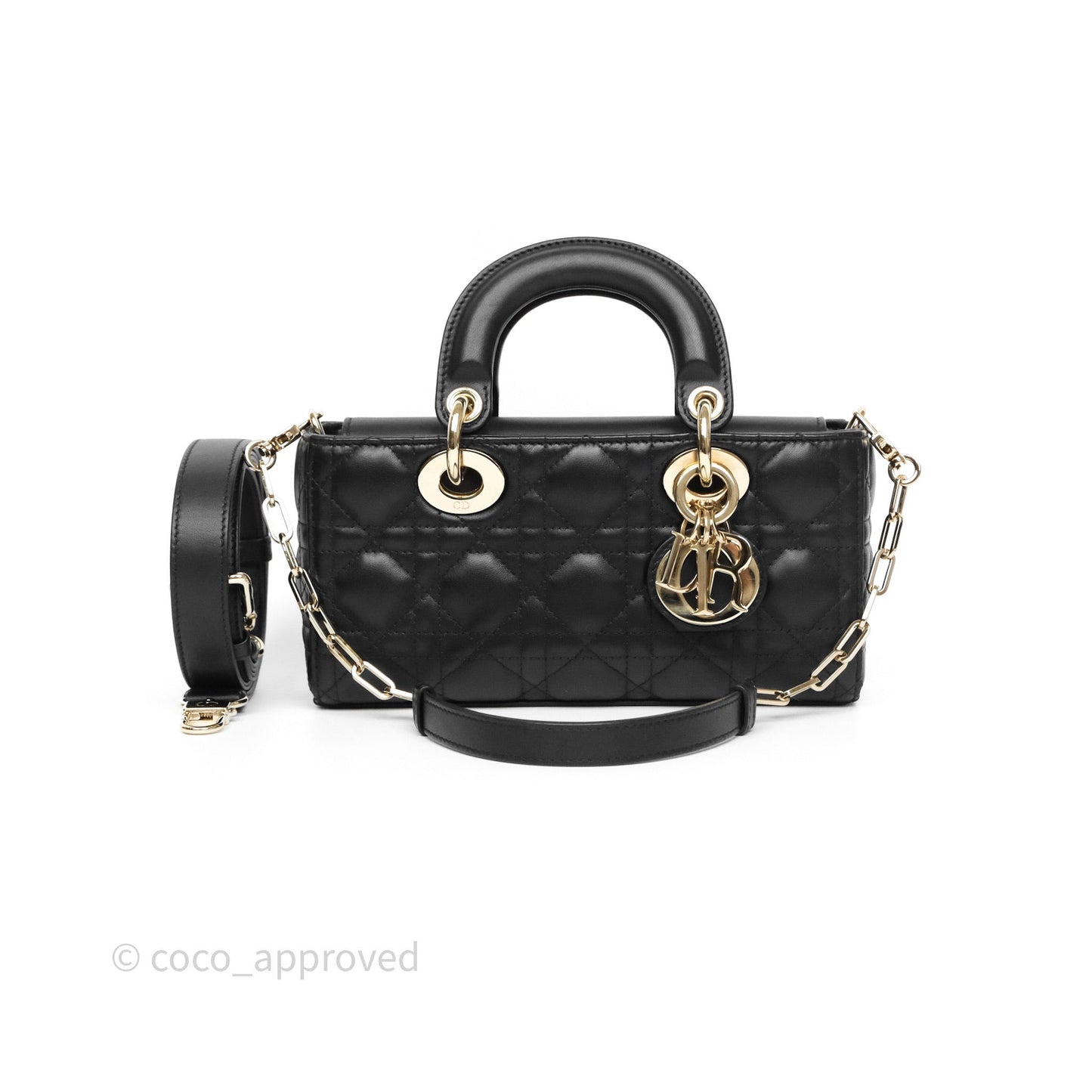 Christian Dior Small Lady D-Joy Bag Black Lambskin Cannage Gold Hardware