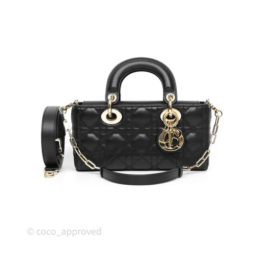 Christian Dior Small Lady D-Joy Bag Black Lambskin Cannage Gold Hardware