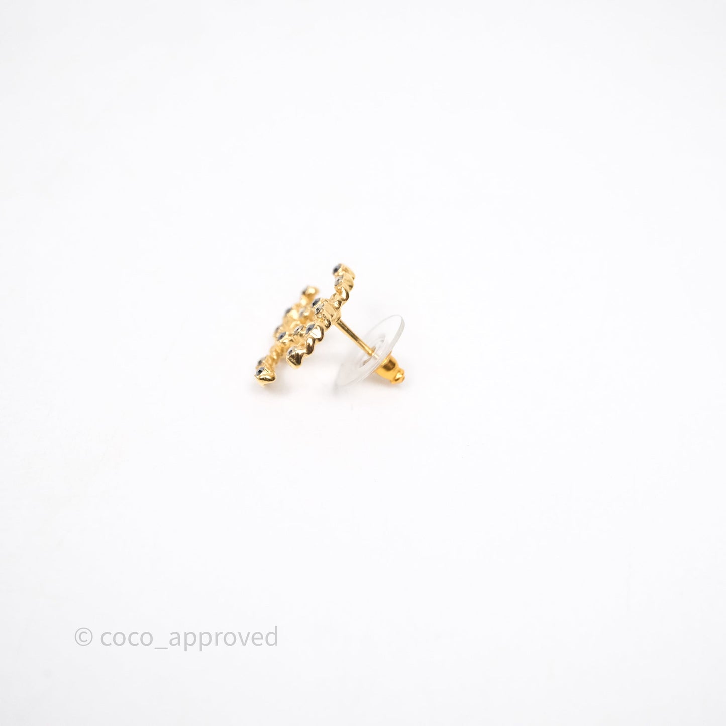 Chanel CC Black Crystal Stud Earrings Gold Tone 20P
