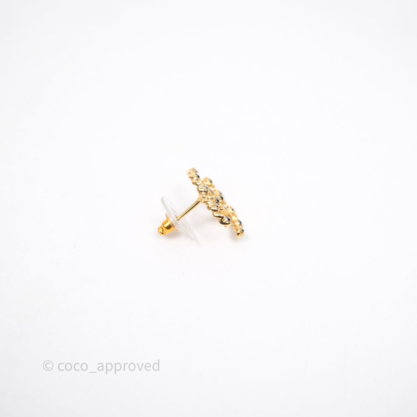 Chanel CC Black Crystal Stud Earrings Gold Tone 20P