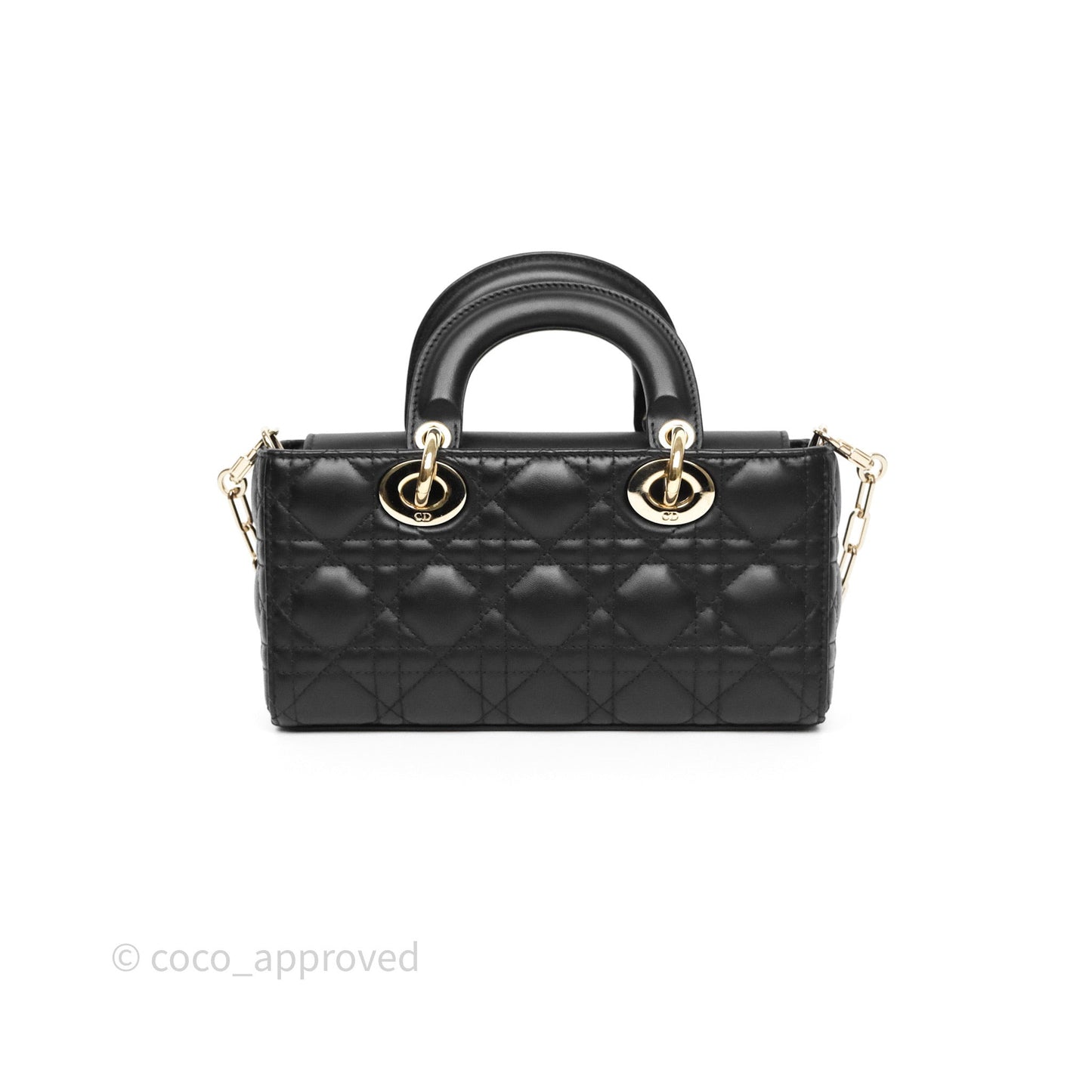 Christian Dior Small Lady D-Joy Bag Black Lambskin Cannage Gold Hardware