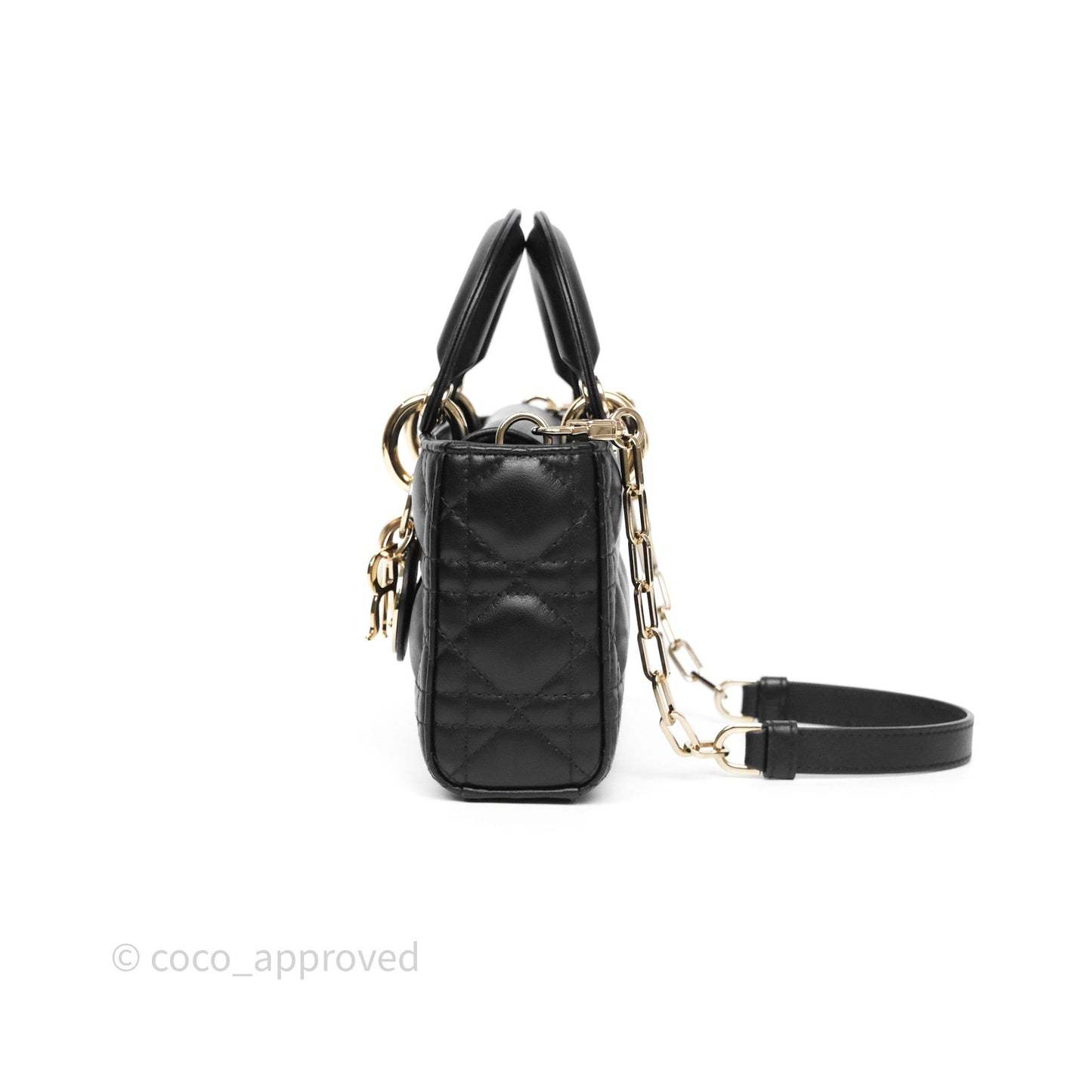 Christian Dior Small Lady D-Joy Bag Black Lambskin Cannage Gold Hardware
