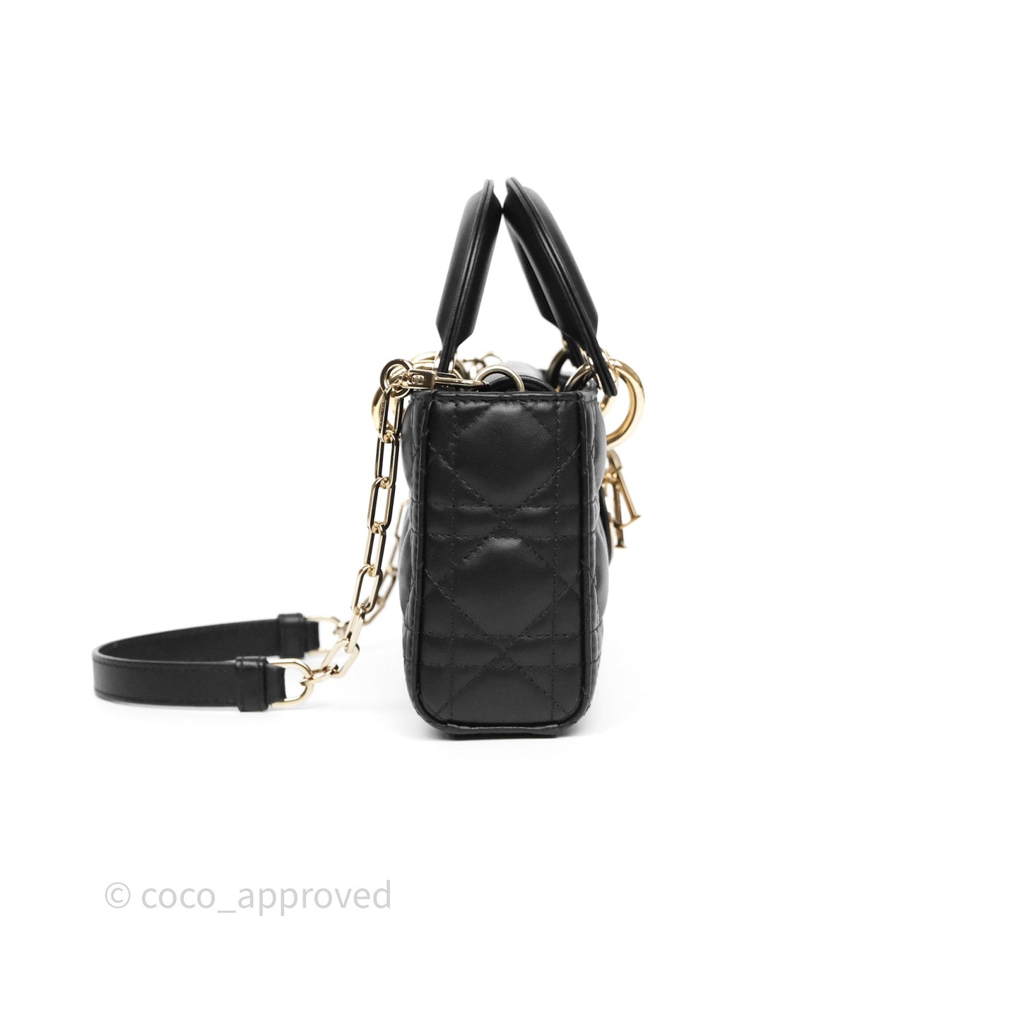 Christian Dior Small Lady D-Joy Bag Black Lambskin Cannage Gold Hardware