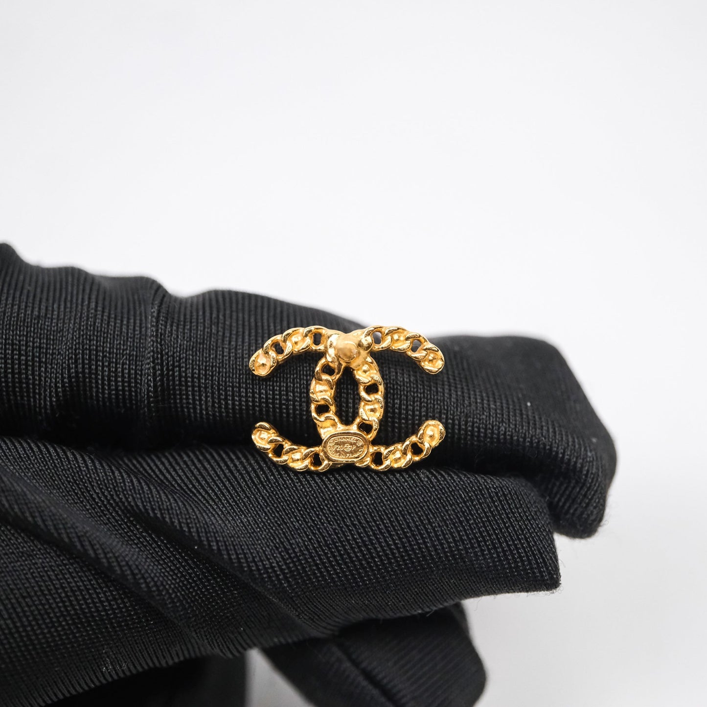 Chanel CC Black Crystal Stud Earrings Gold Tone 20P