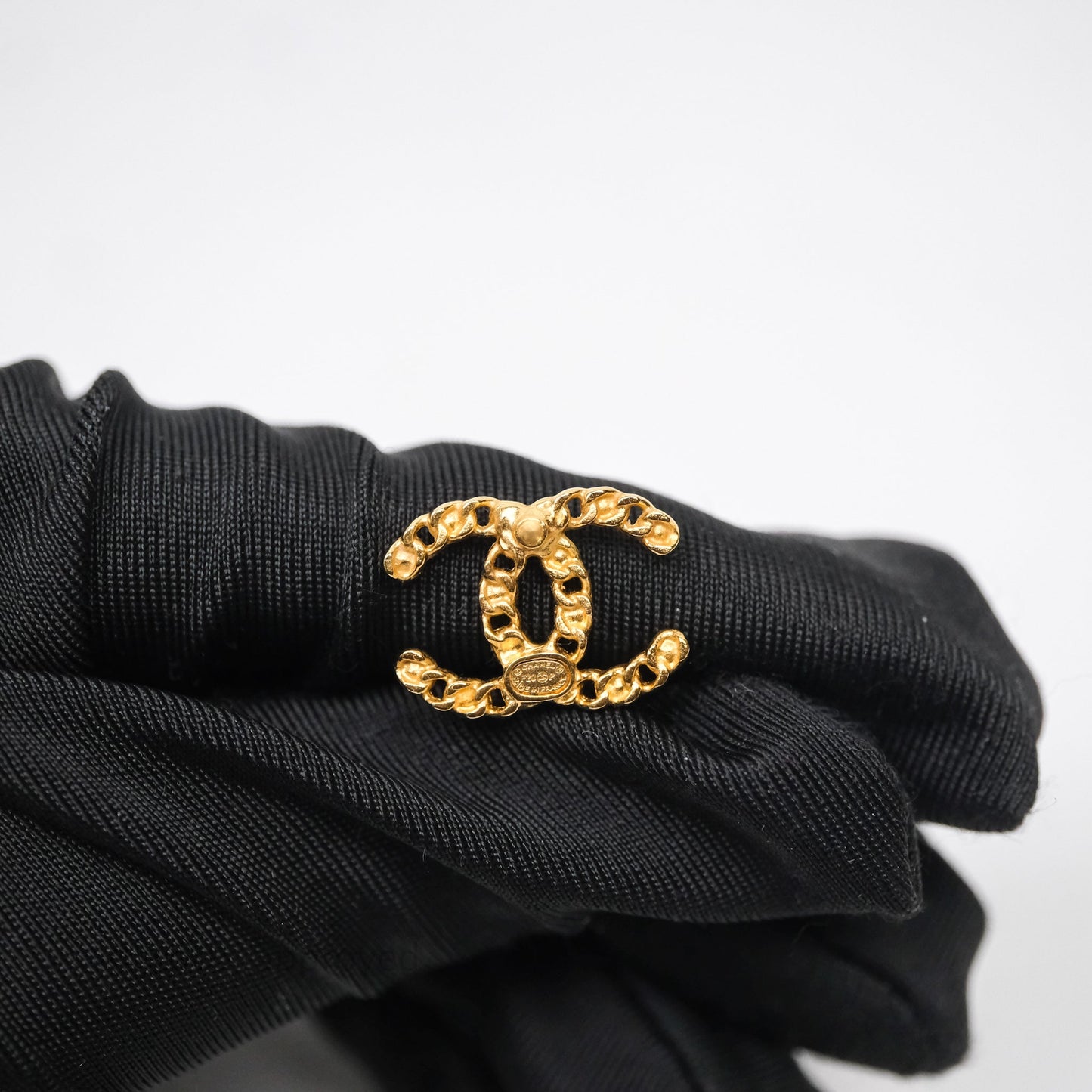 Chanel CC Black Crystal Stud Earrings Gold Tone 20P