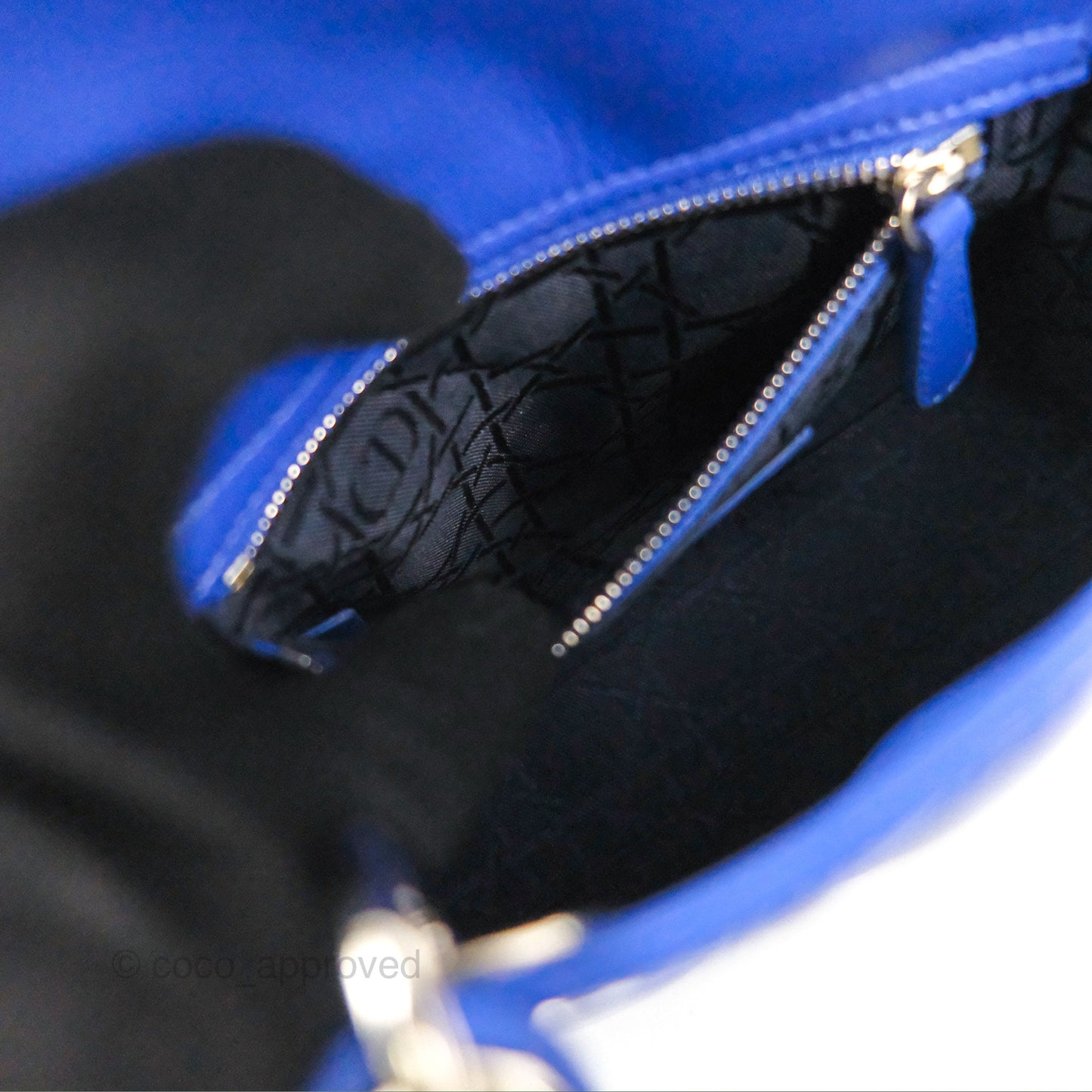 Christian Dior Mini Lady Dior Bag Cannage Lambskin Royal Blue Silver Hardware