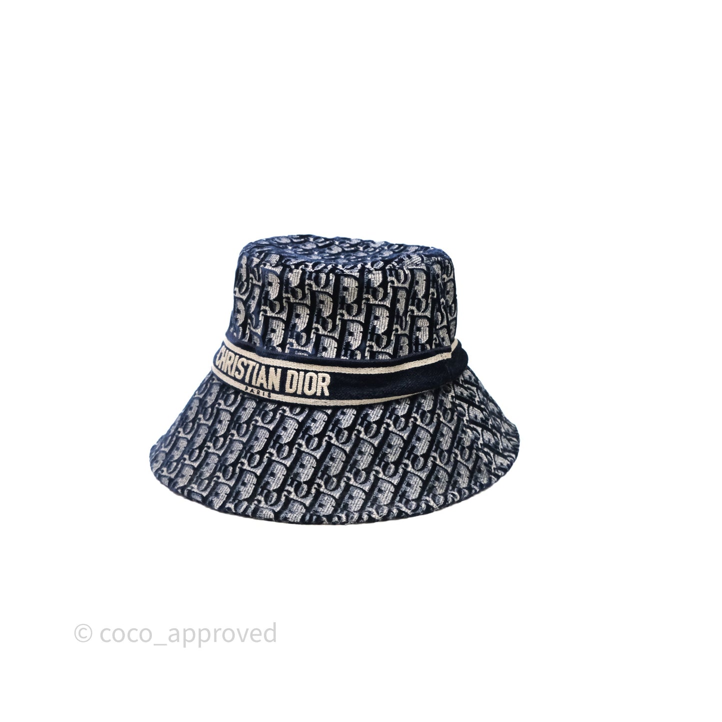 Christian Dior Navy Blue Oblique Jacquard Velvet Bucket Hat Size 58