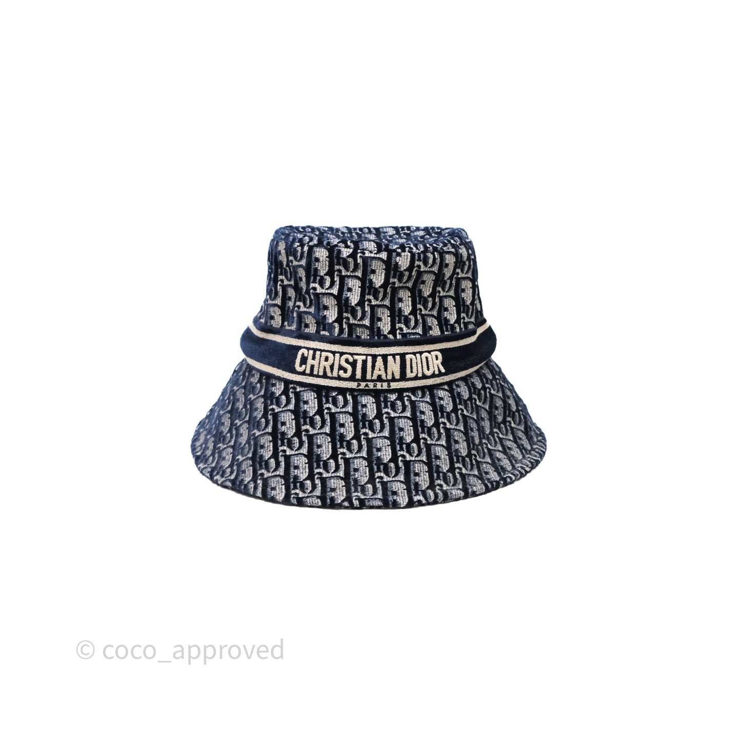 Christian Dior Navy Blue Oblique Jacquard Velvet Bucket Hat Size 58