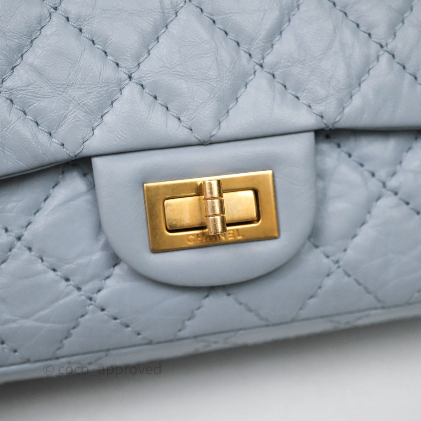 Chanel Reissue 225 Quilted Grey Blue Calfskin Aged Gold Hardware
