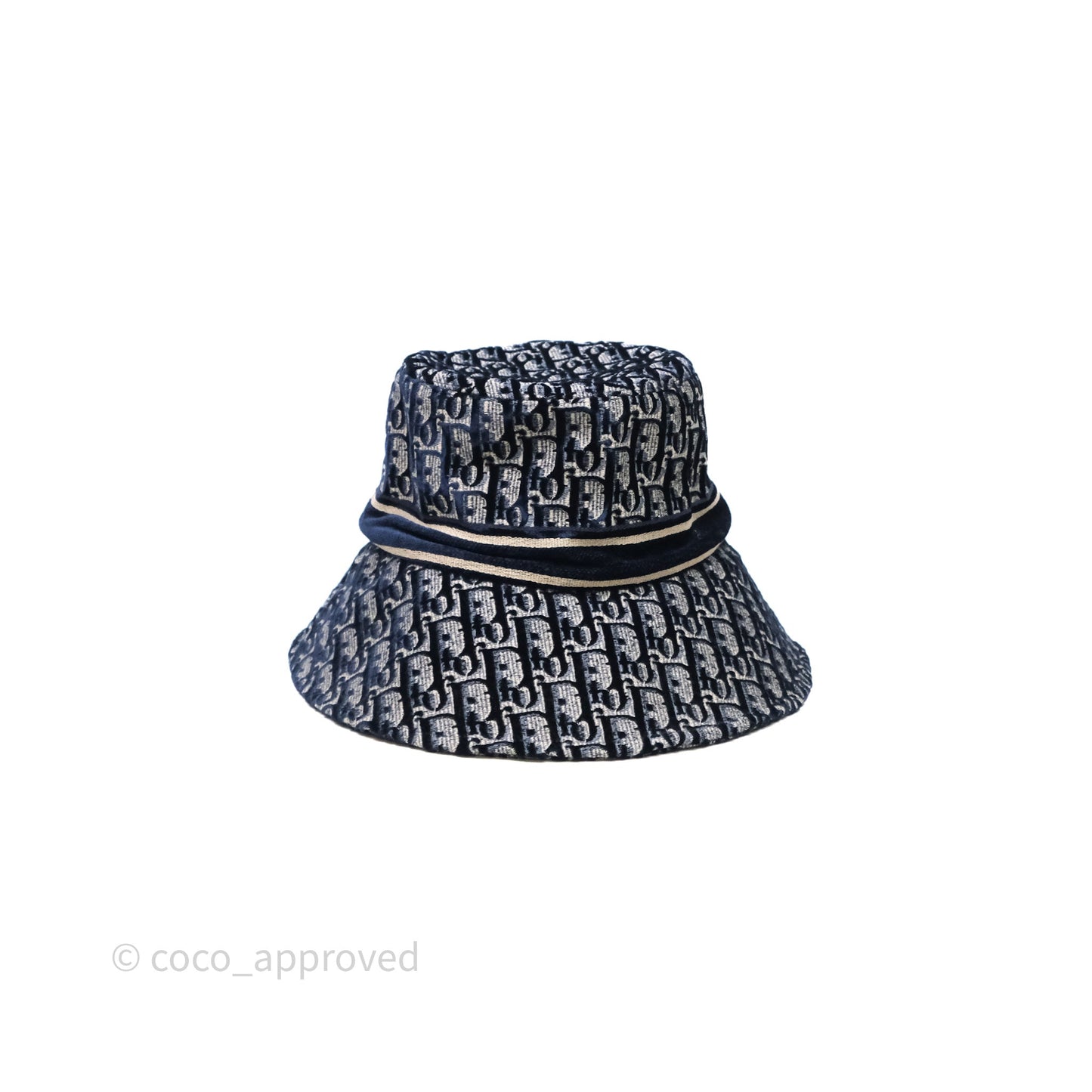 Christian Dior Navy Blue Oblique Jacquard Velvet Bucket Hat Size 58