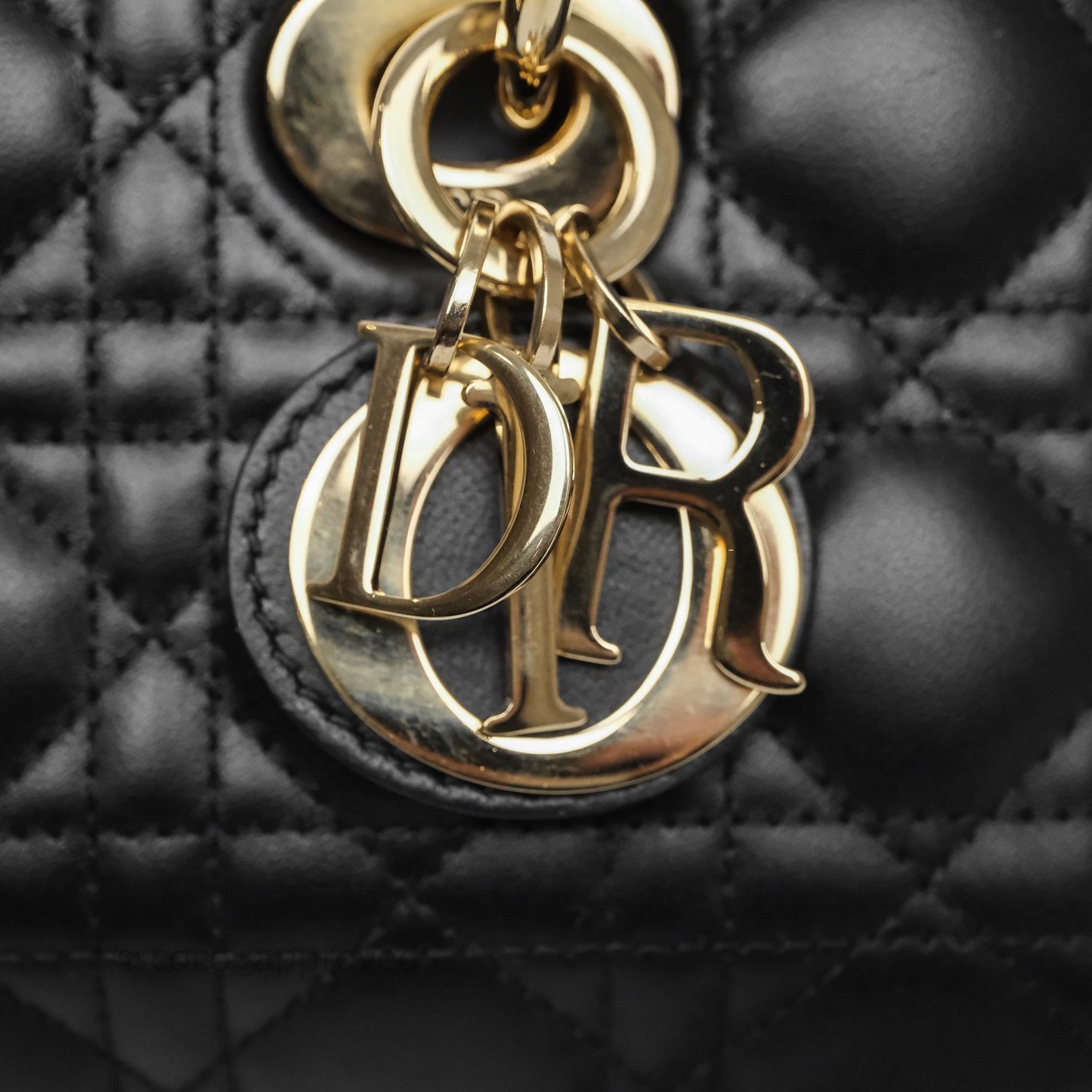 Christian Dior Small Lady D-Joy Bag Black Lambskin Cannage Gold Hardware