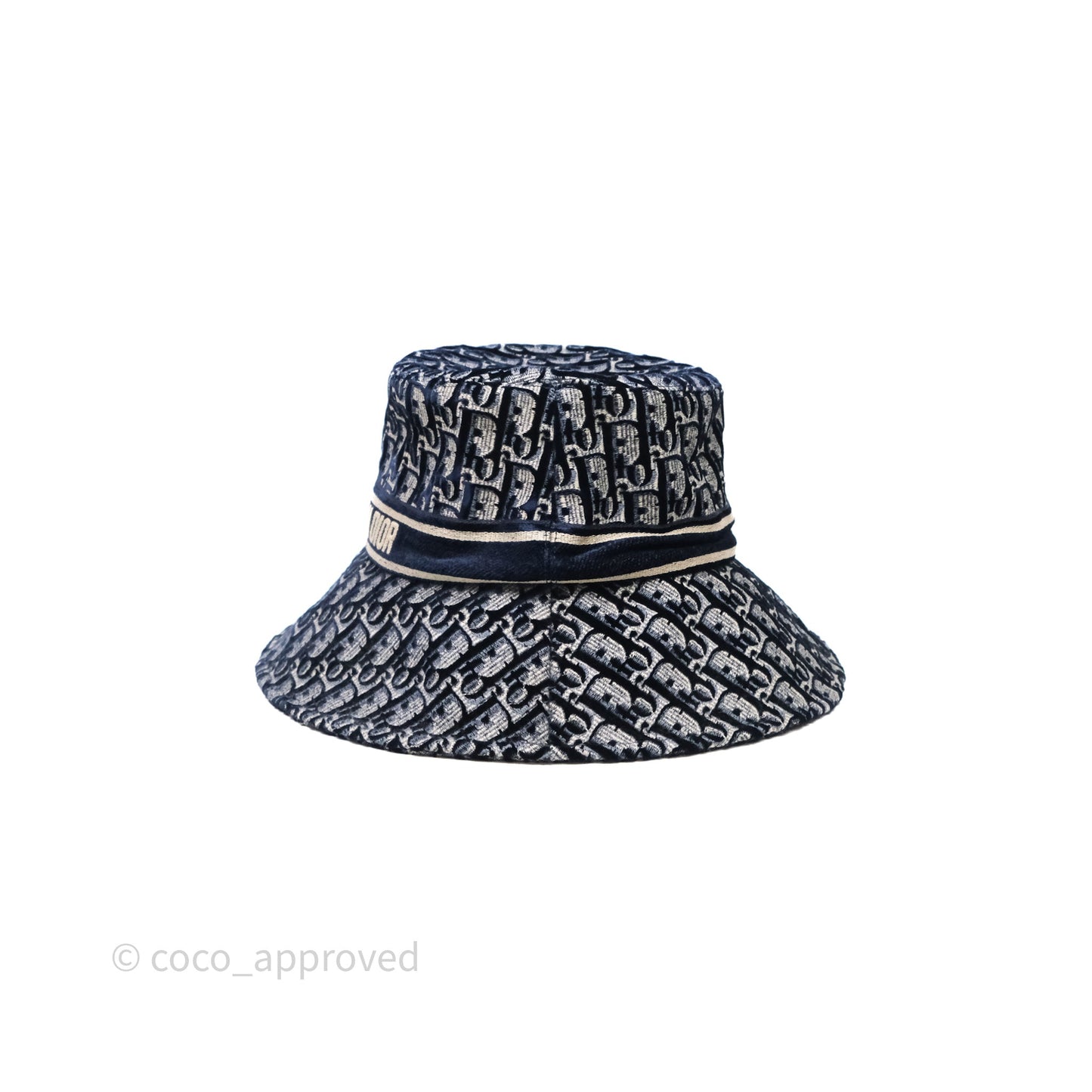 Christian Dior Navy Blue Oblique Jacquard Velvet Bucket Hat Size 58