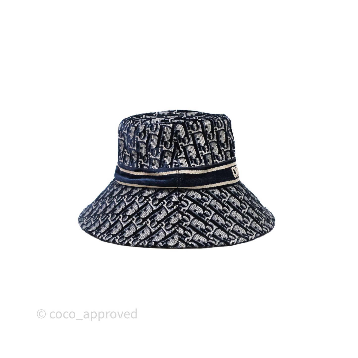 Christian Dior Navy Blue Oblique Jacquard Velvet Bucket Hat Size 58