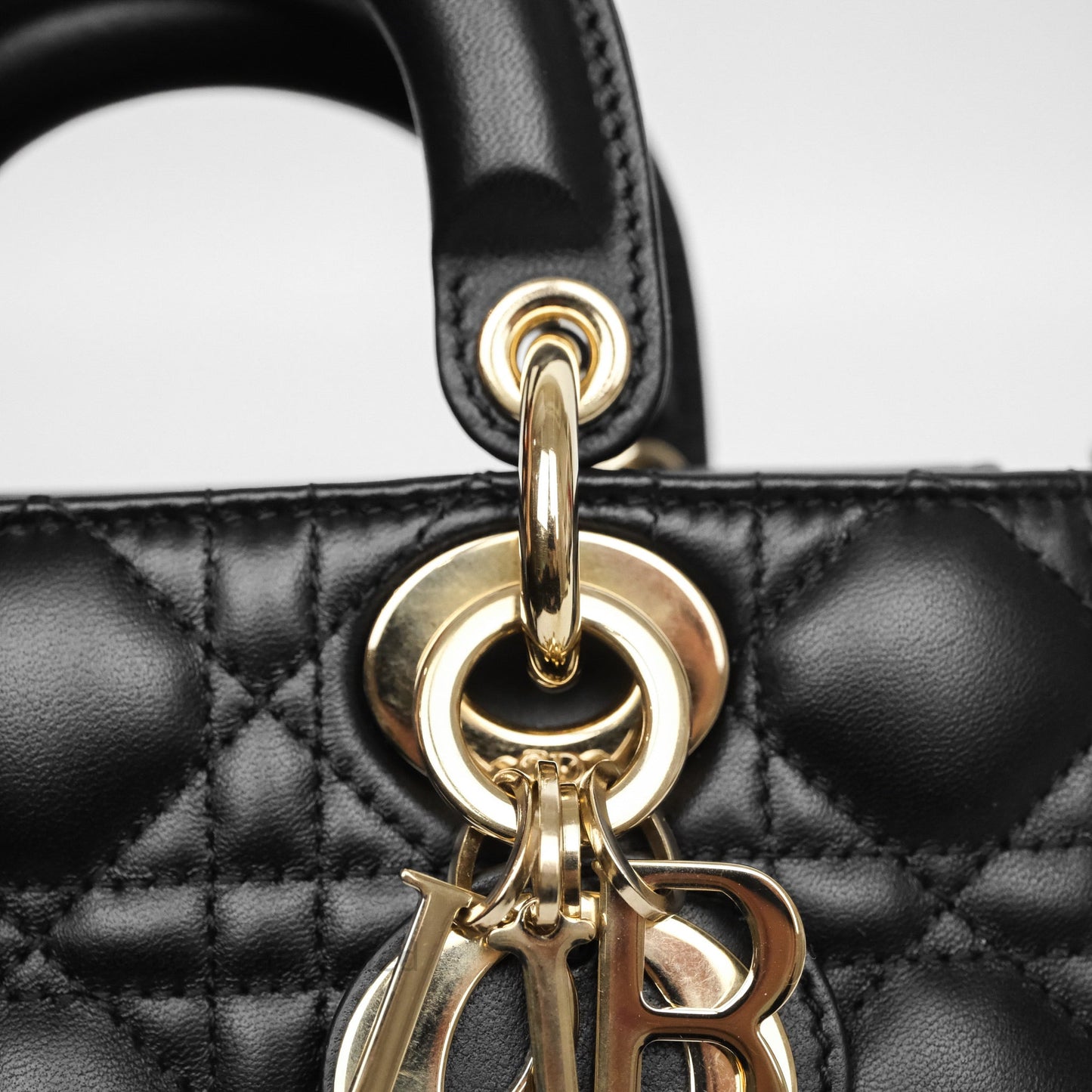 Christian Dior Small Lady D-Joy Bag Black Lambskin Cannage Gold Hardware