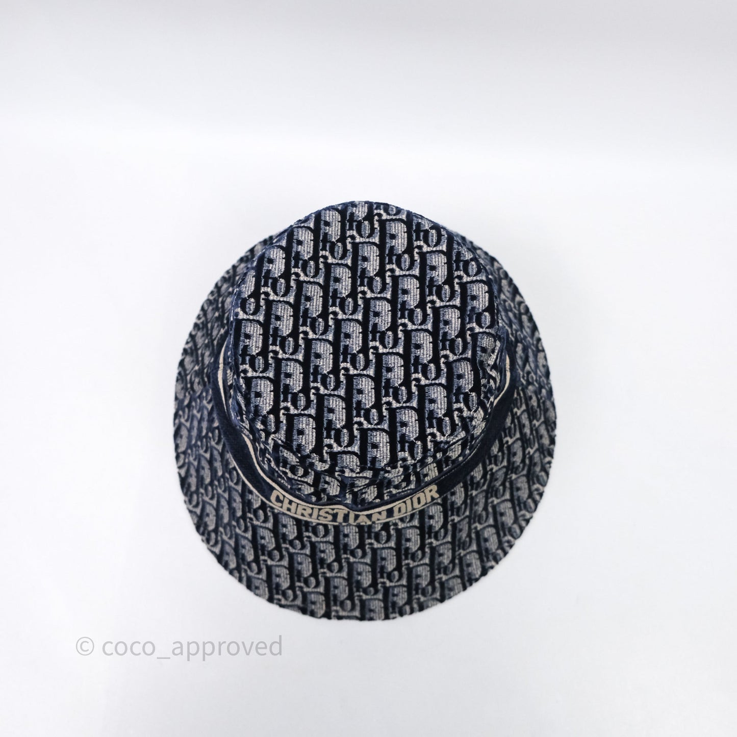Christian Dior Navy Blue Oblique Jacquard Velvet Bucket Hat Size 58