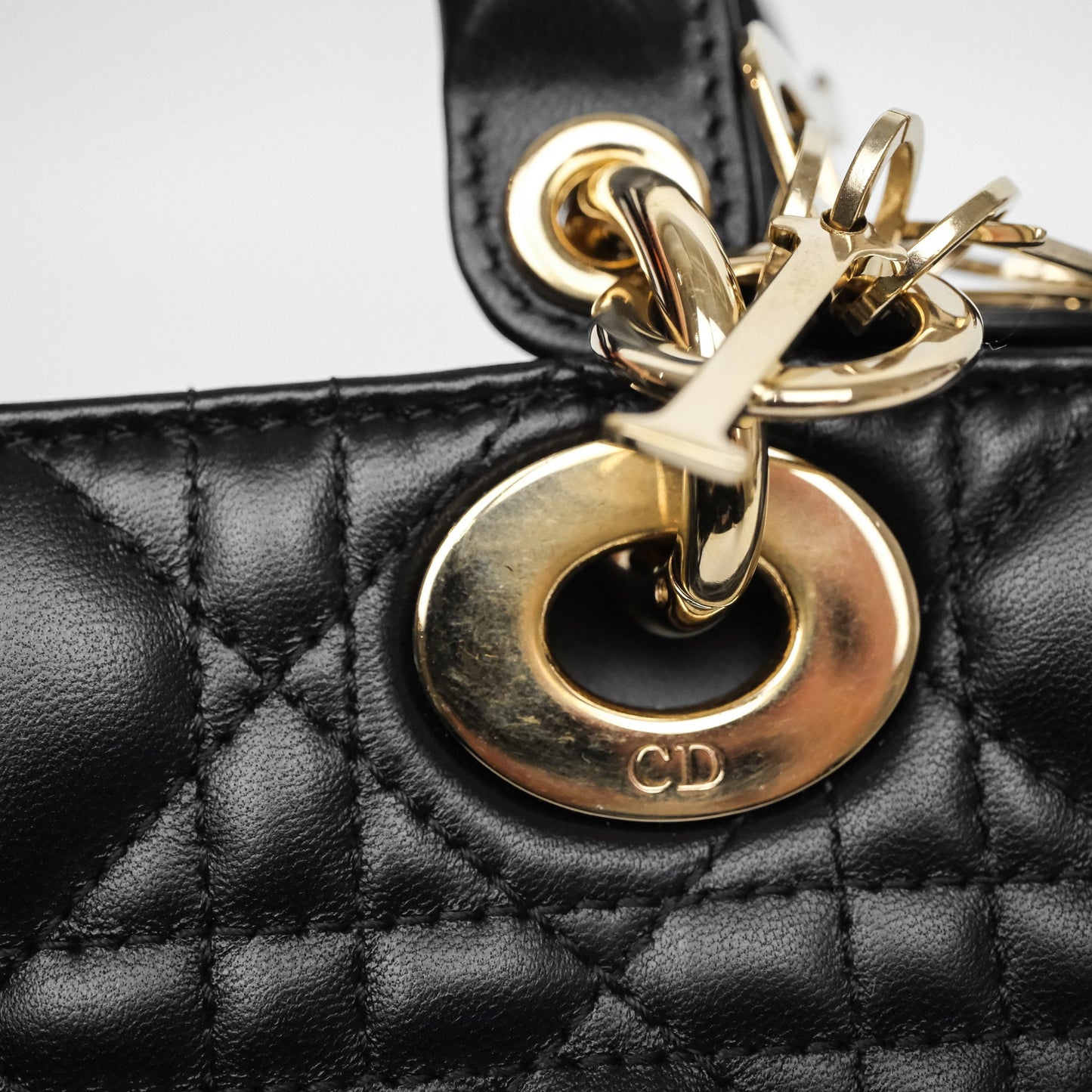 Christian Dior Small Lady D-Joy Bag Black Lambskin Cannage Gold Hardware