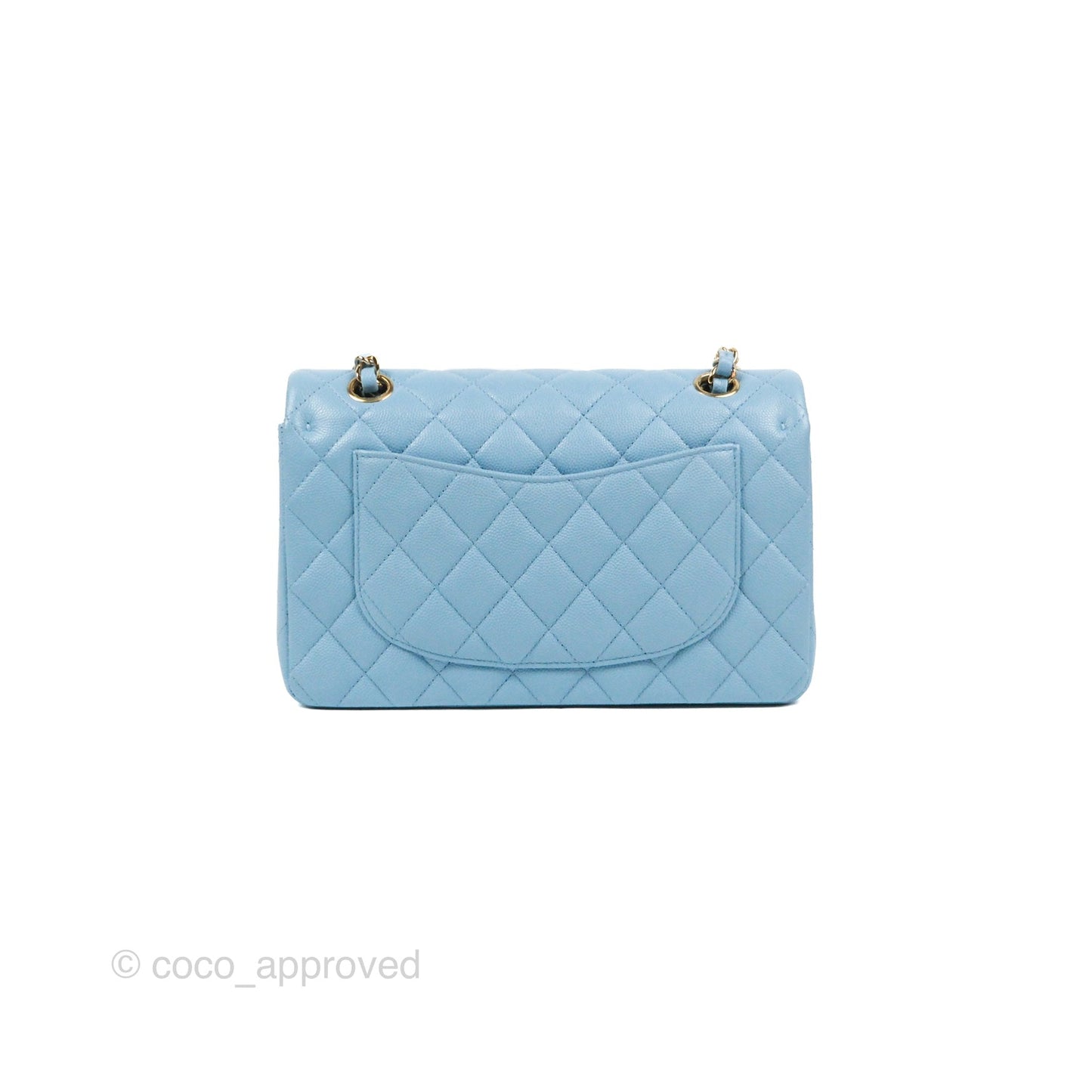 Chanel Small Classic Quilted Flap Light Blue Caviar Gold Hardware