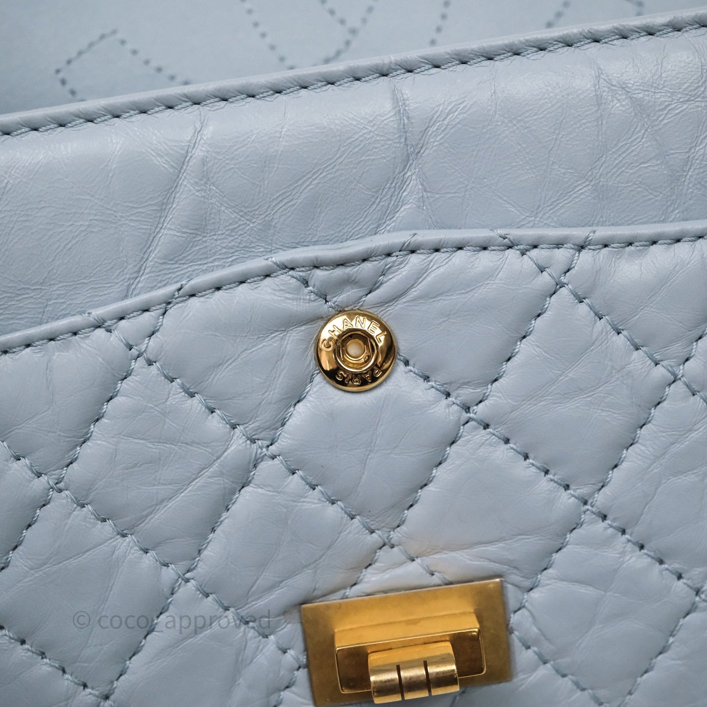 Chanel Reissue 225 Quilted Grey Blue Calfskin Aged Gold Hardware