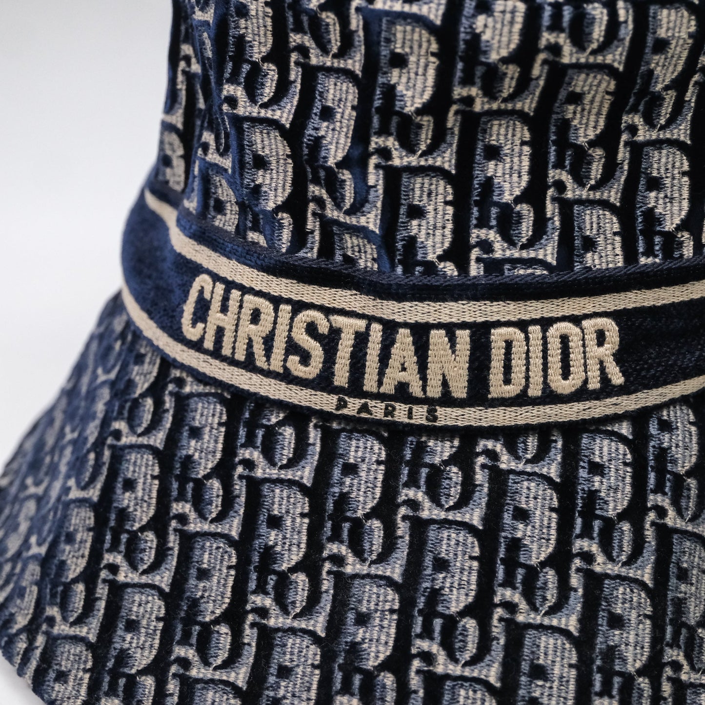 Christian Dior Navy Blue Oblique Jacquard Velvet Bucket Hat Size 58
