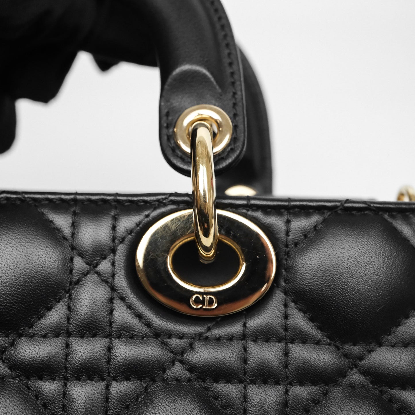 Christian Dior Small Lady D-Joy Bag Black Lambskin Cannage Gold Hardware