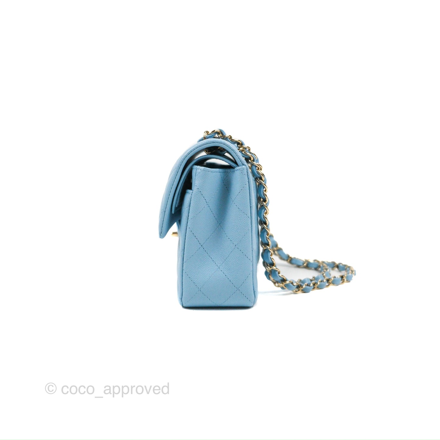 Chanel Small Classic Quilted Flap Light Blue Caviar Gold Hardware