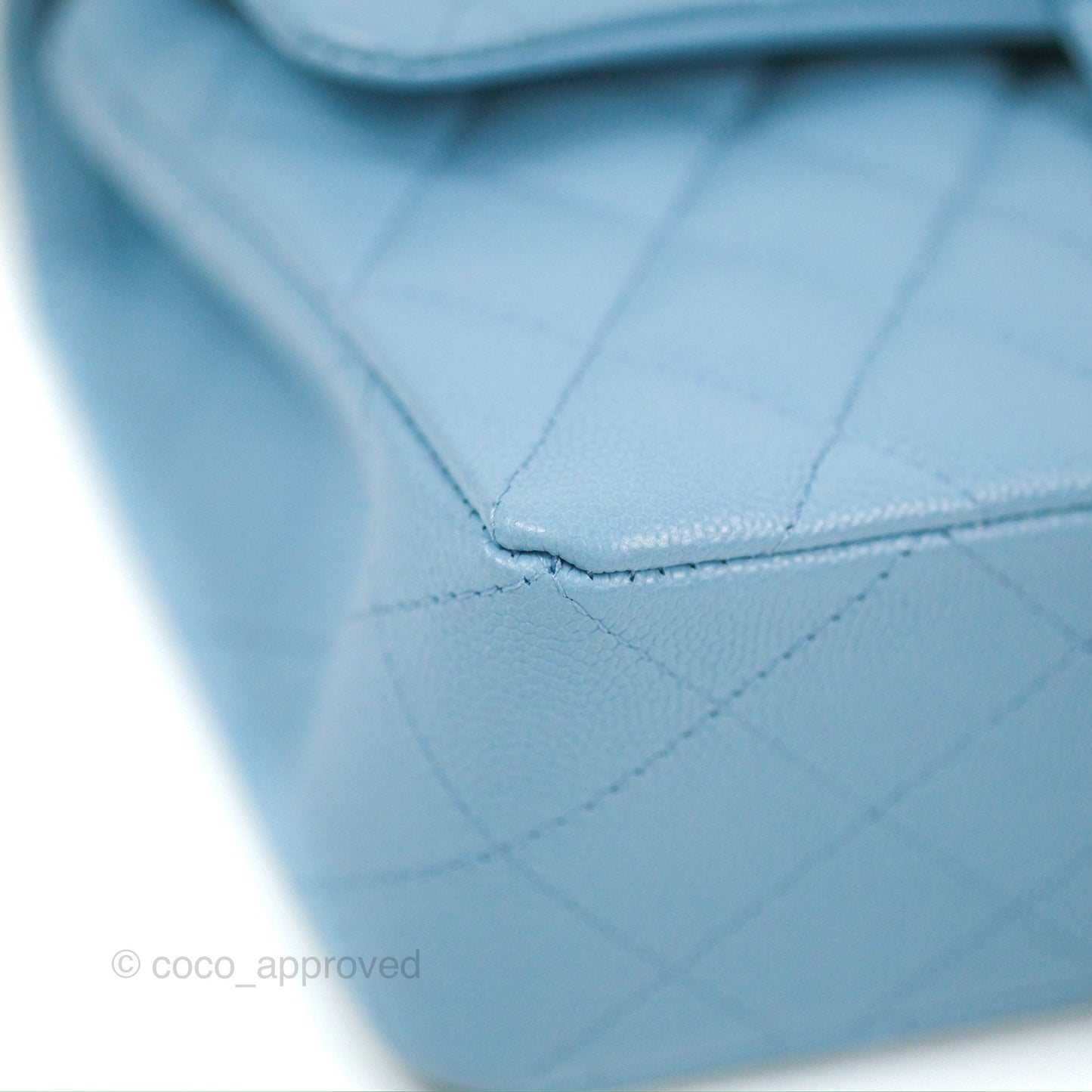 Chanel Small Classic Quilted Flap Light Blue Caviar Gold Hardware