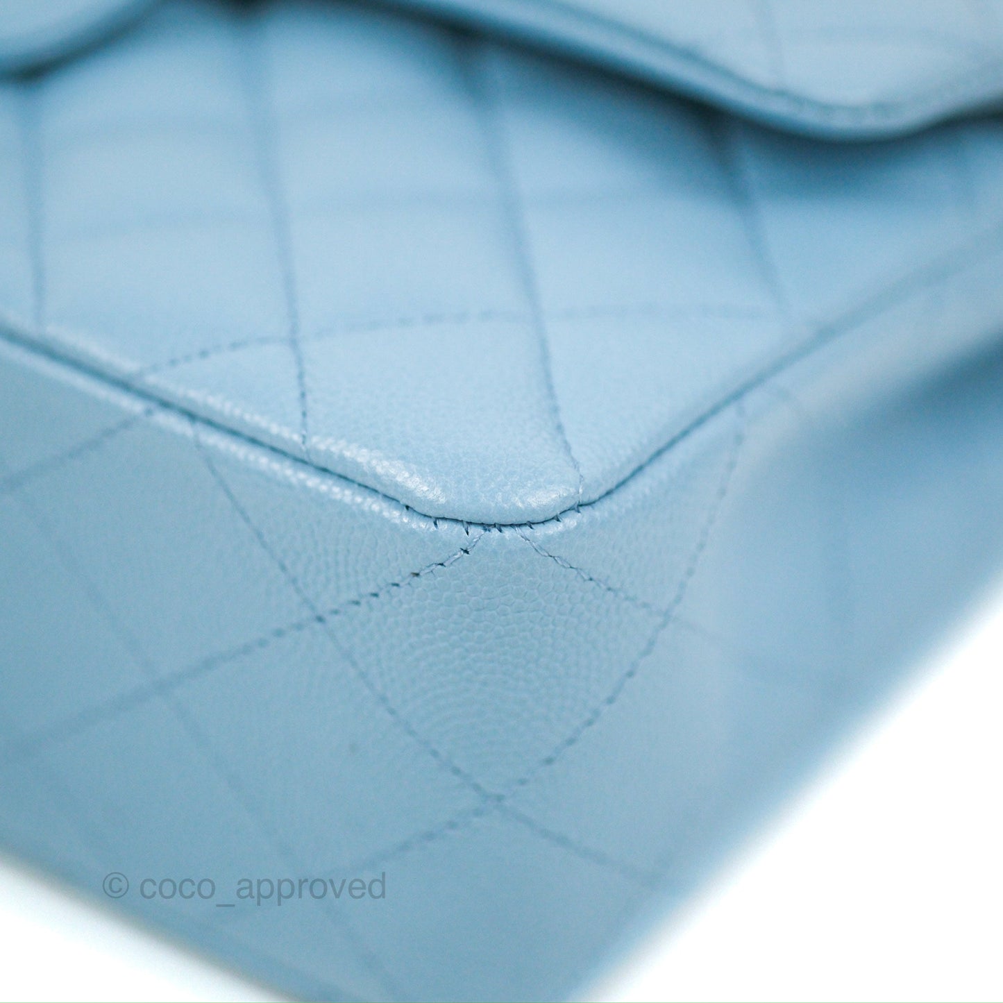 Chanel Small Classic Quilted Flap Light Blue Caviar Gold Hardware