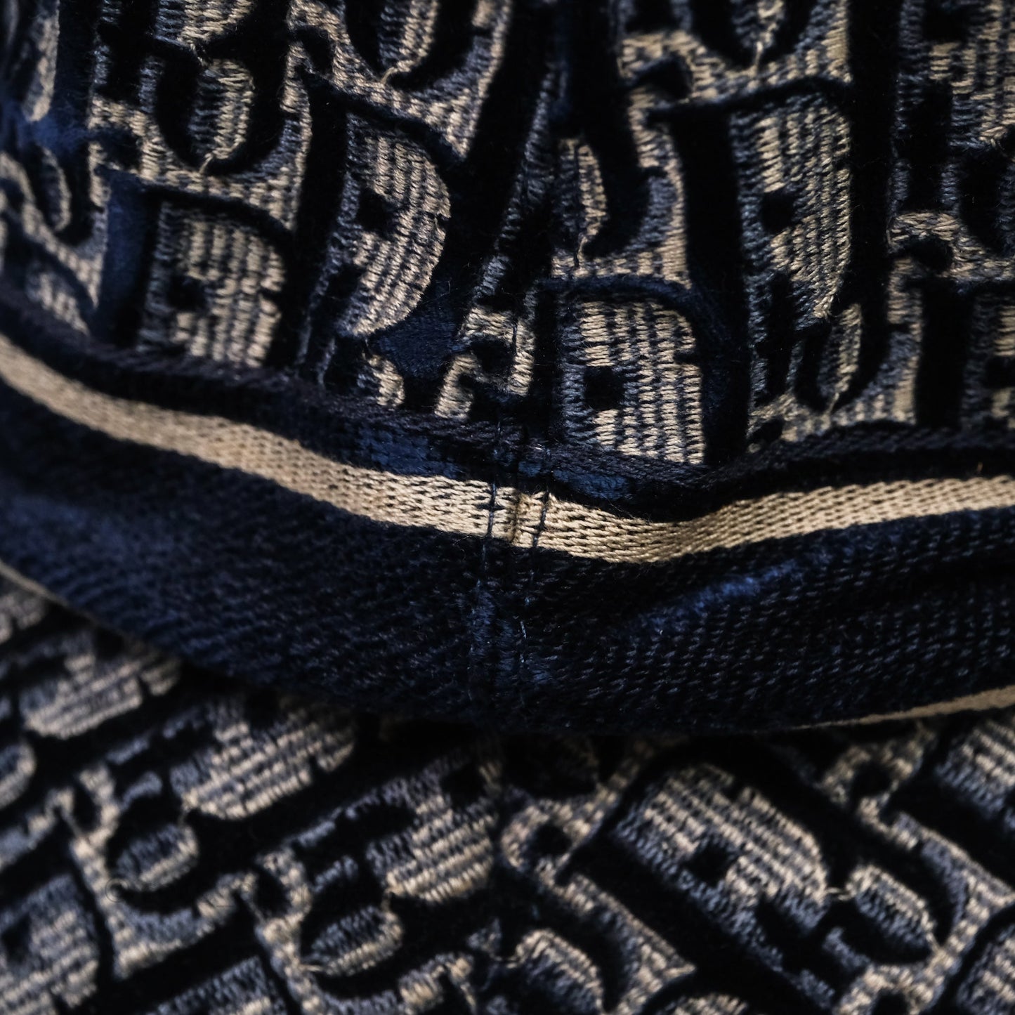 Christian Dior Navy Blue Oblique Jacquard Velvet Bucket Hat Size 58