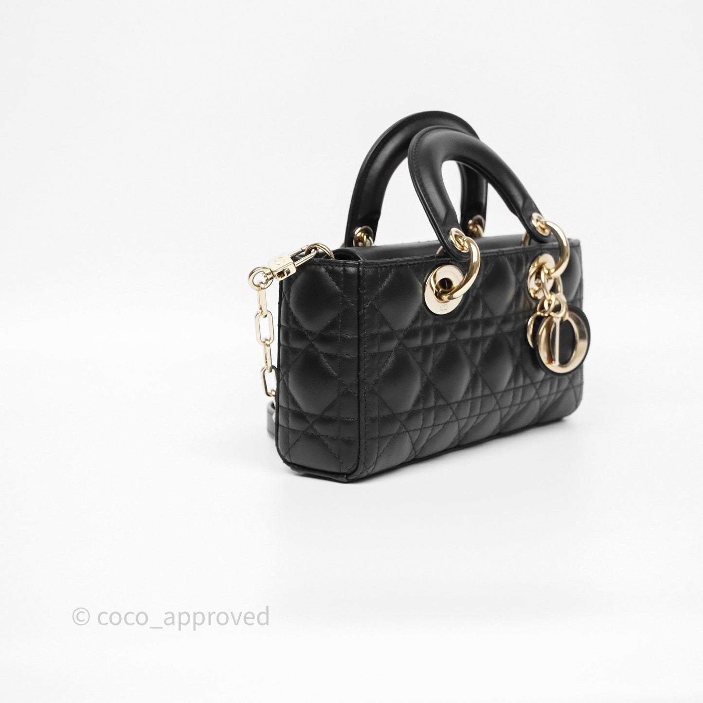 Christian Dior Small Lady D-Joy Bag Black Lambskin Cannage Gold Hardware