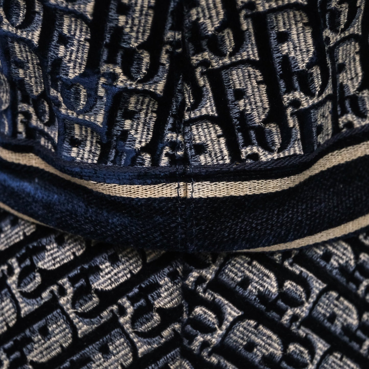 Christian Dior Navy Blue Oblique Jacquard Velvet Bucket Hat Size 58