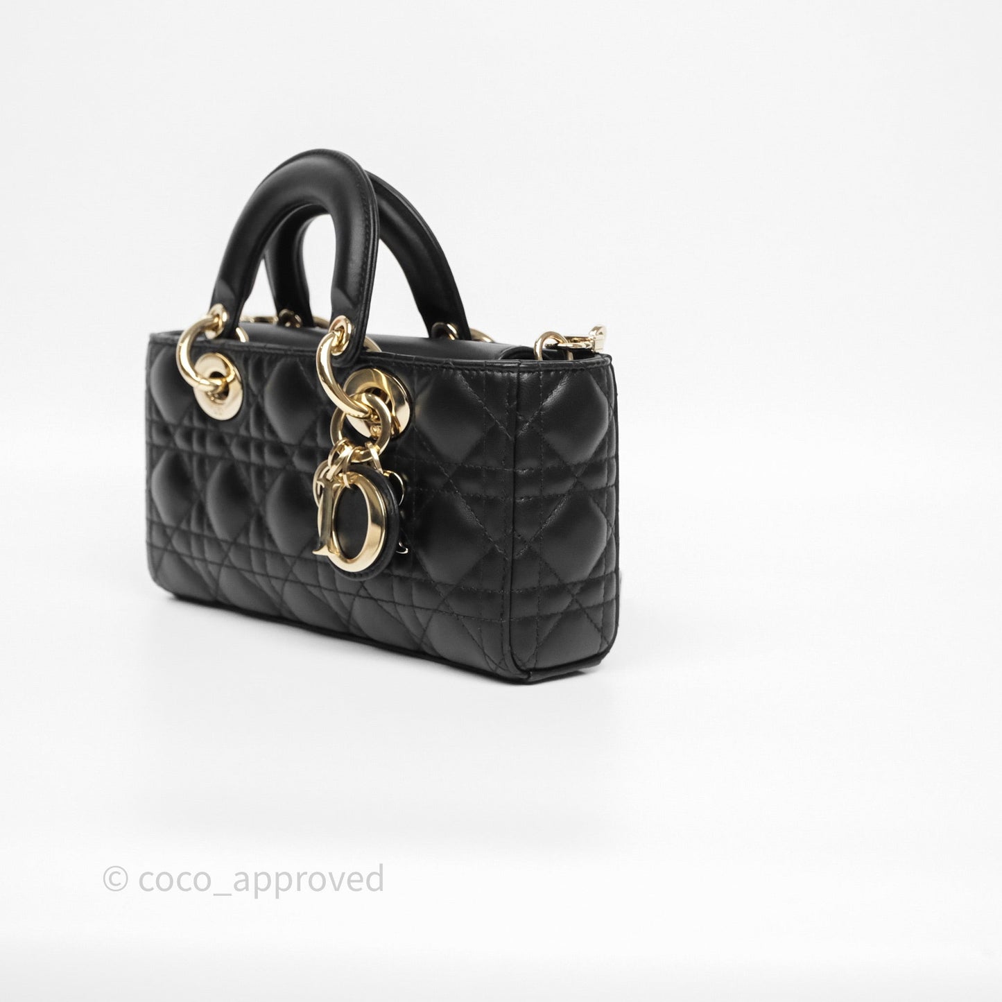 Christian Dior Small Lady D-Joy Bag Black Lambskin Cannage Gold Hardware