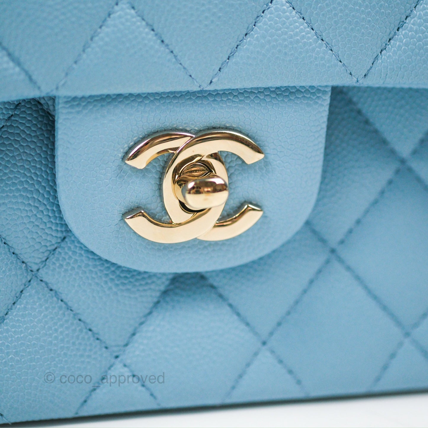 Chanel Small Classic Quilted Flap Light Blue Caviar Gold Hardware