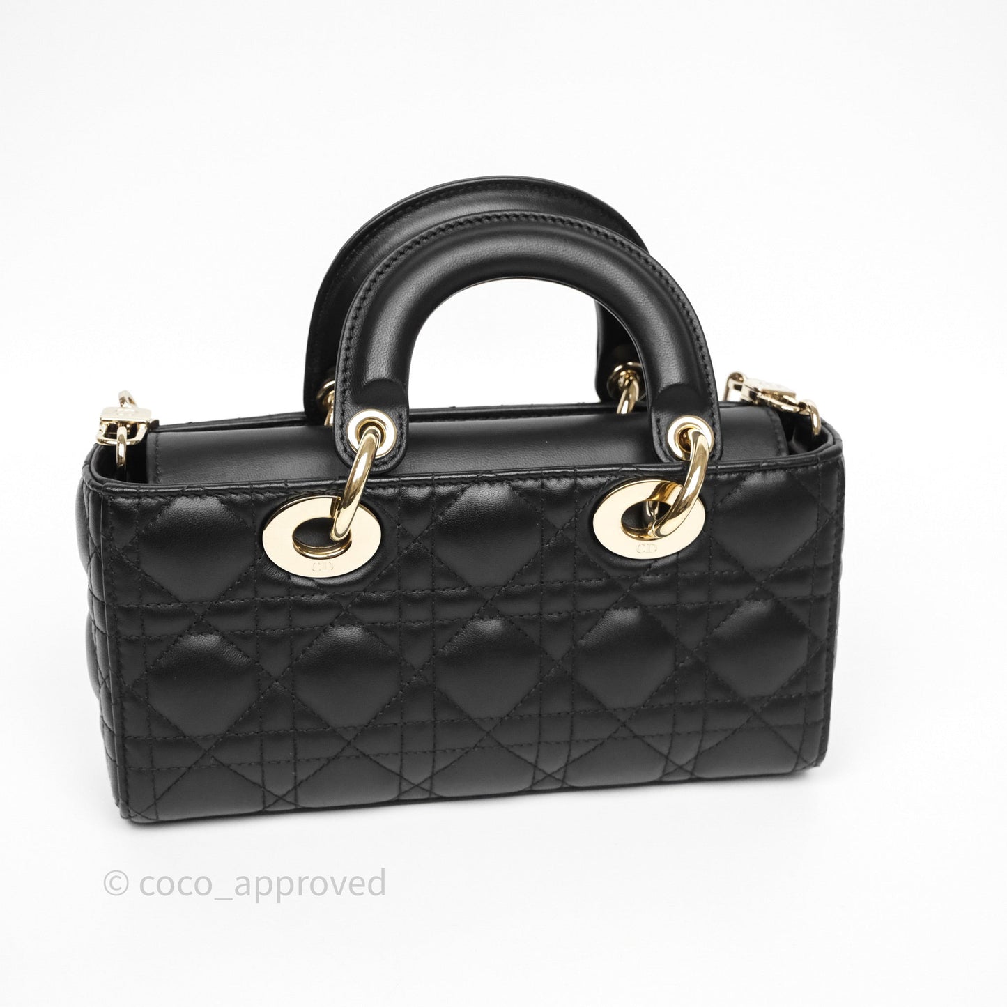 Christian Dior Small Lady D-Joy Bag Black Lambskin Cannage Gold Hardware