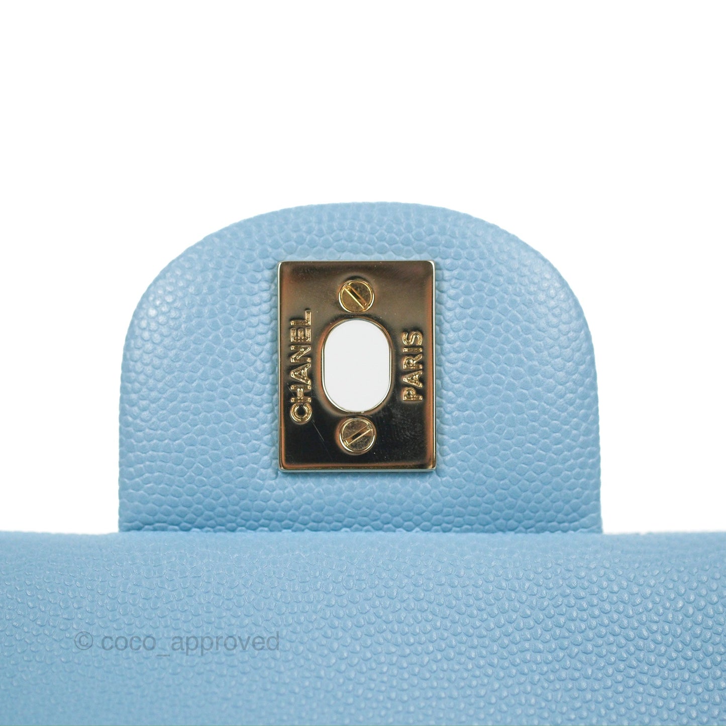 Chanel Small Classic Quilted Flap Light Blue Caviar Gold Hardware