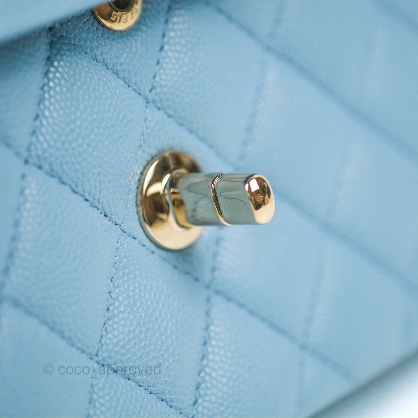 Chanel Small Classic Quilted Flap Light Blue Caviar Gold Hardware
