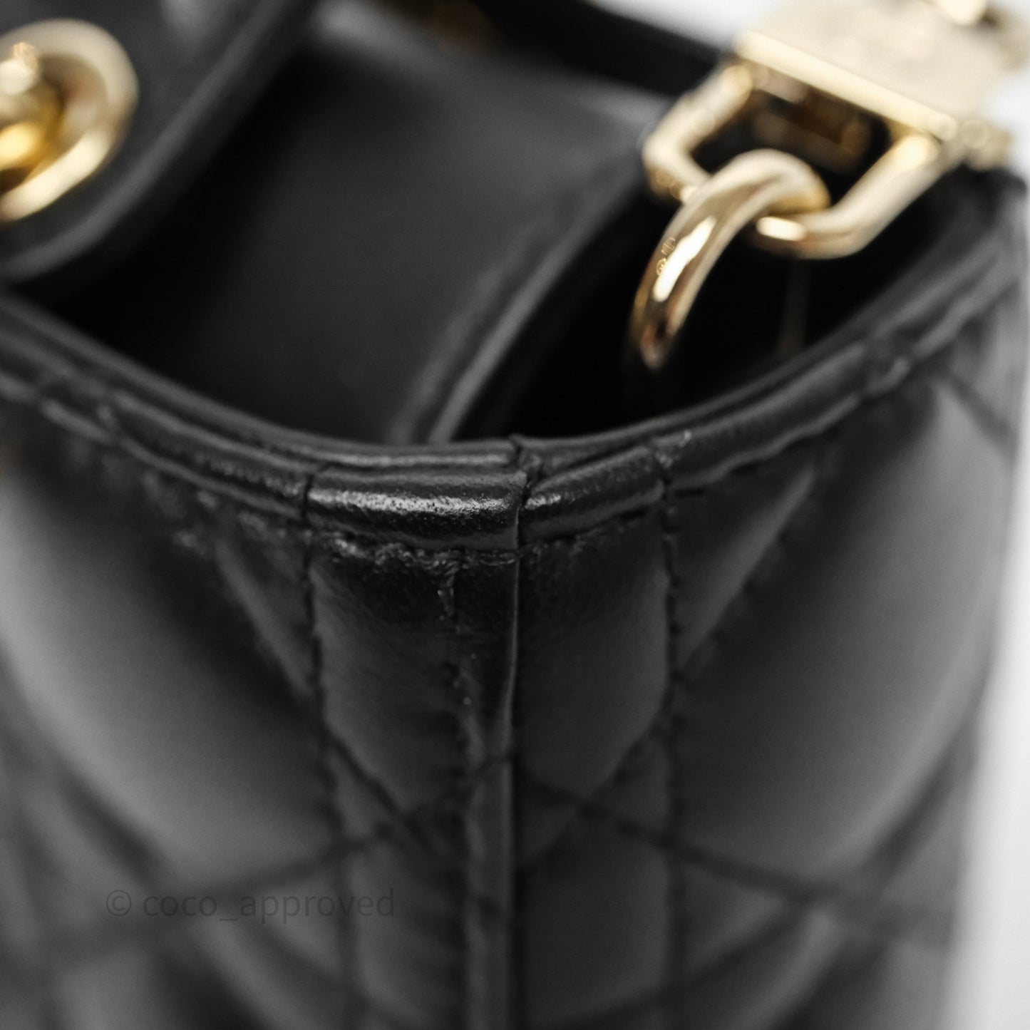 Christian Dior Small Lady D-Joy Bag Black Lambskin Cannage Gold Hardware