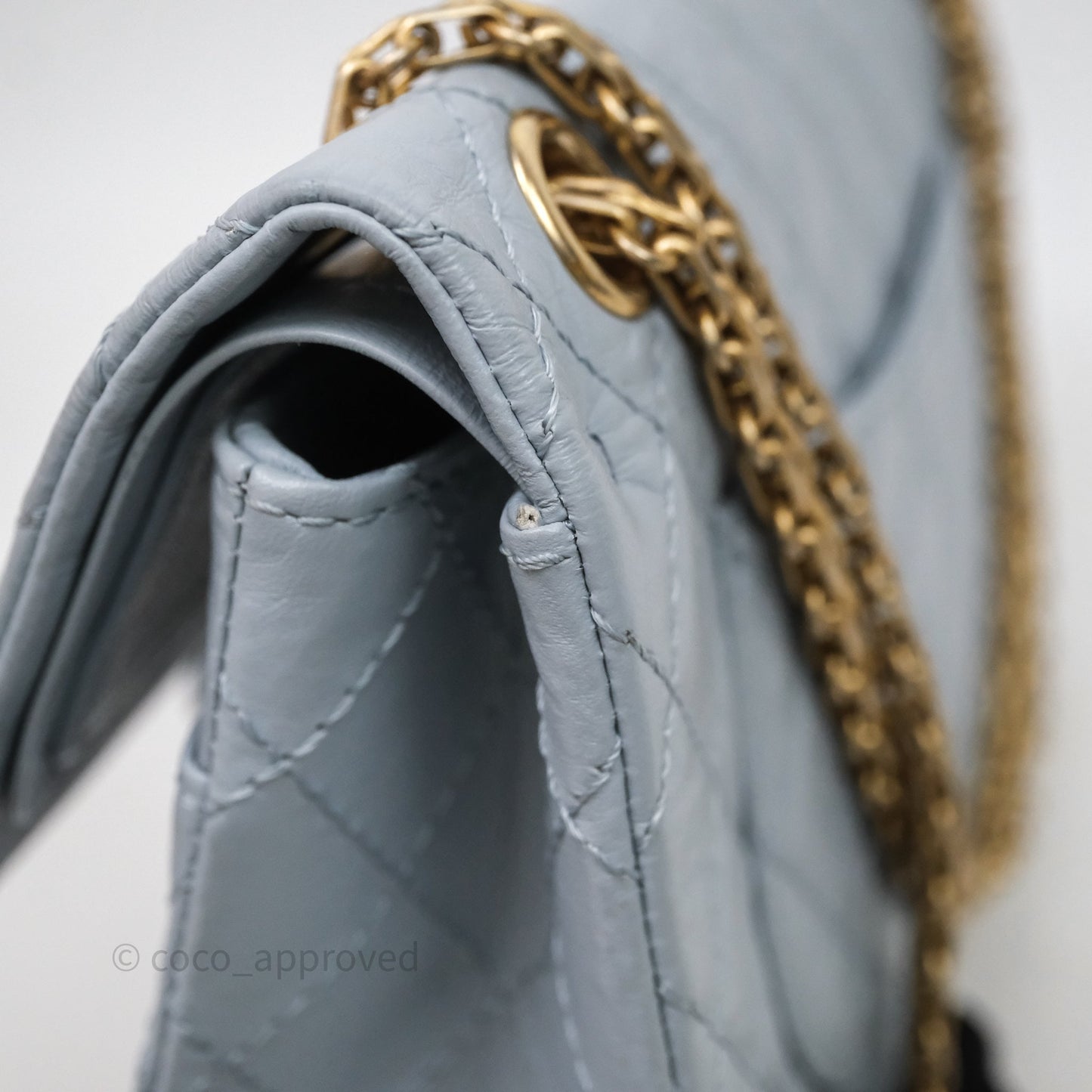 Chanel Reissue 225 Quilted Grey Blue Calfskin Aged Gold Hardware