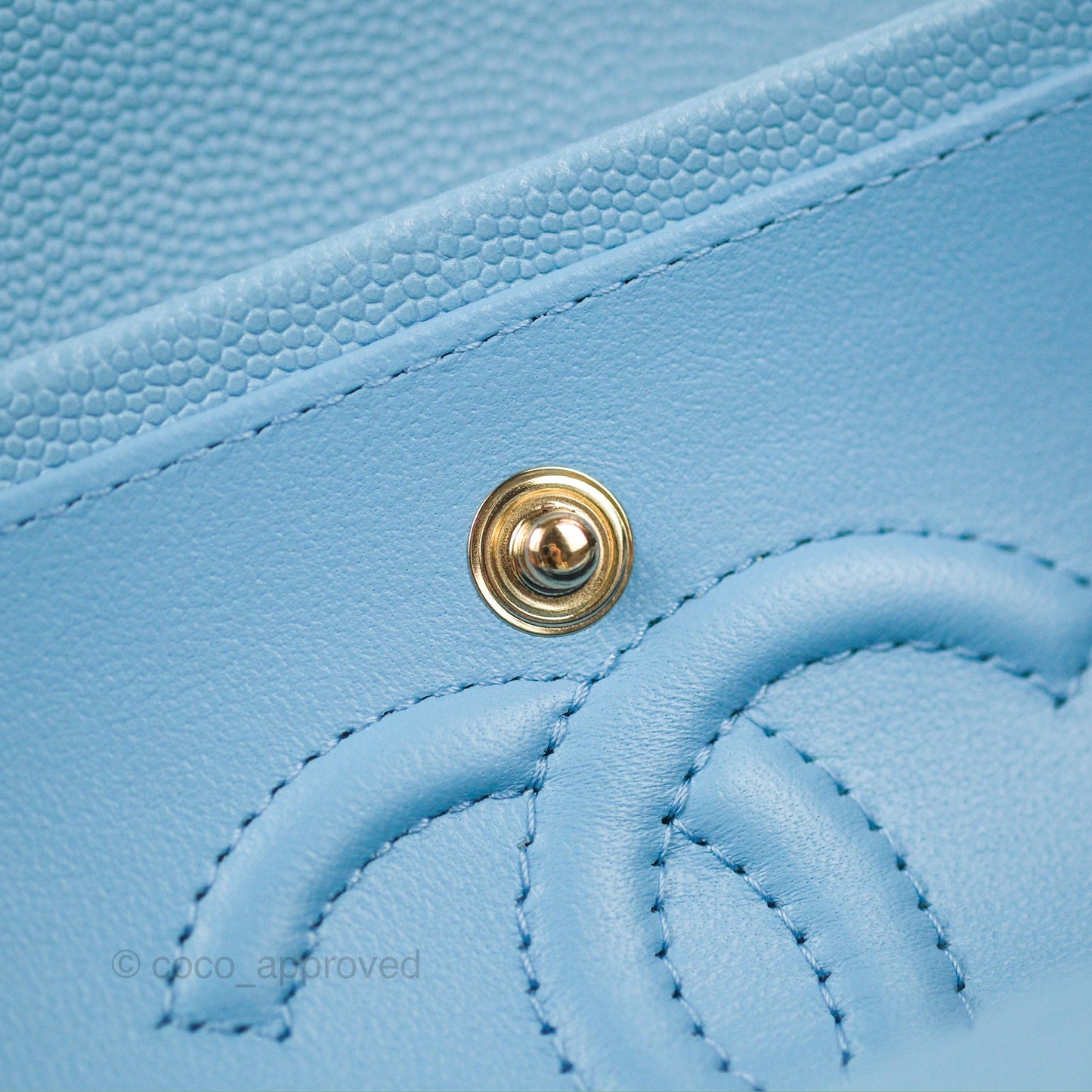Chanel Small Classic Quilted Flap Light Blue Caviar Gold Hardware
