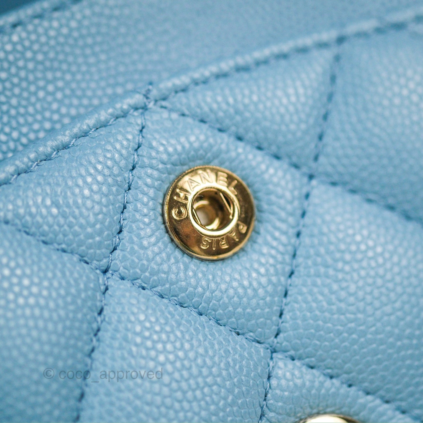 Chanel Small Classic Quilted Flap Light Blue Caviar Gold Hardware