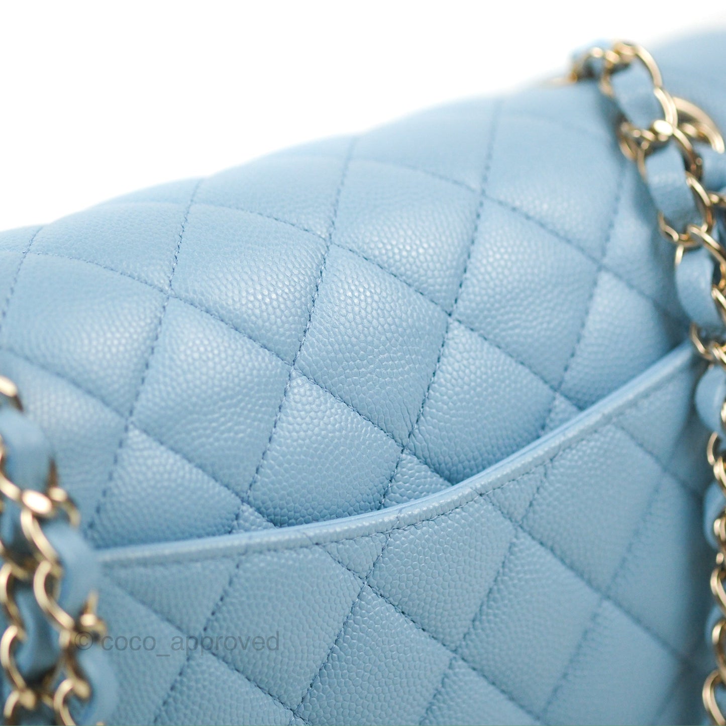 Chanel Small Classic Quilted Flap Light Blue Caviar Gold Hardware