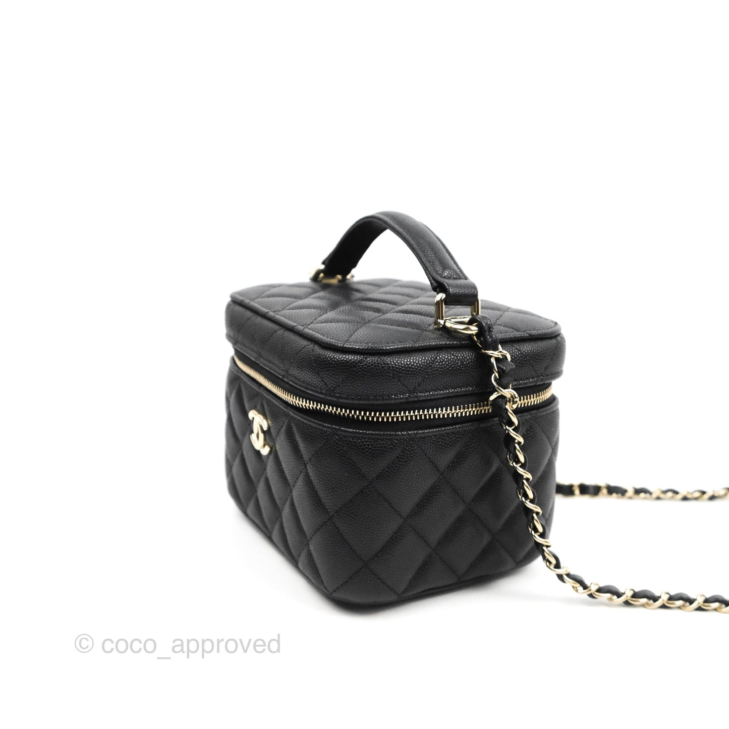 Chanel Top Handle Vanity with Chain Black Caviar Gold Hardware