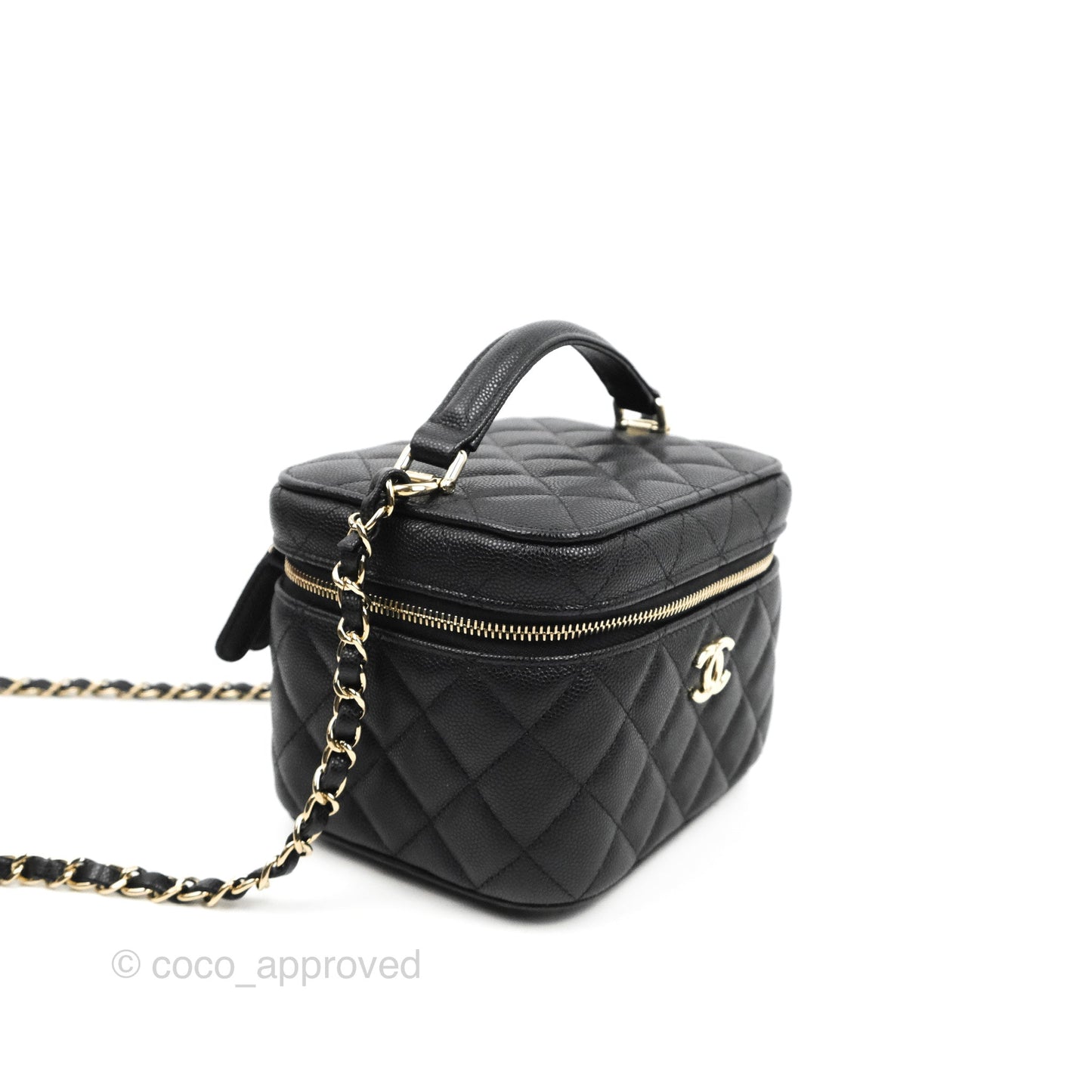 Chanel Top Handle Vanity with Chain Black Caviar Gold Hardware