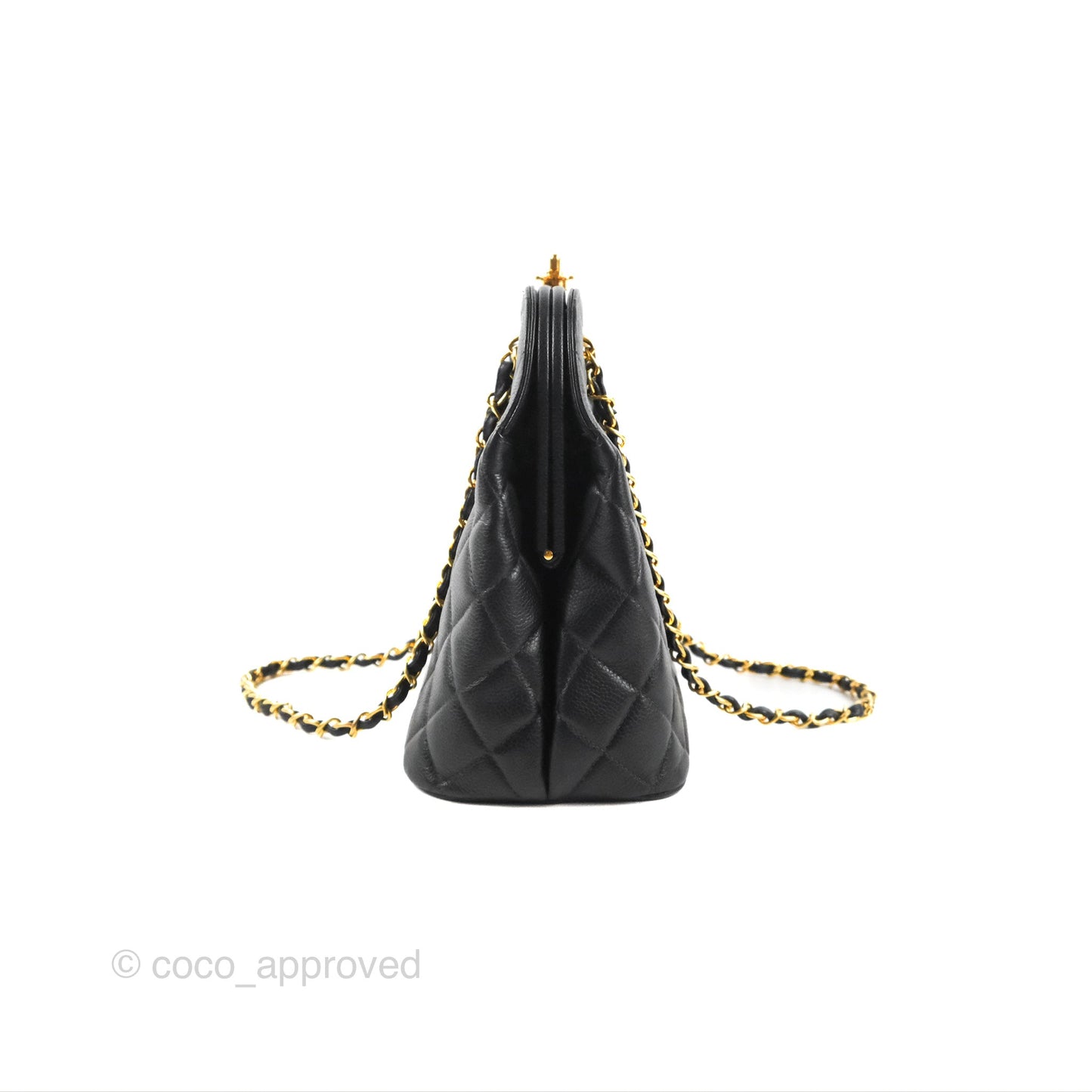 Chanel Vintage CC Kisslock Turnlock Shoulder Bag Quilted Black Caviar 24K Gold Hardware