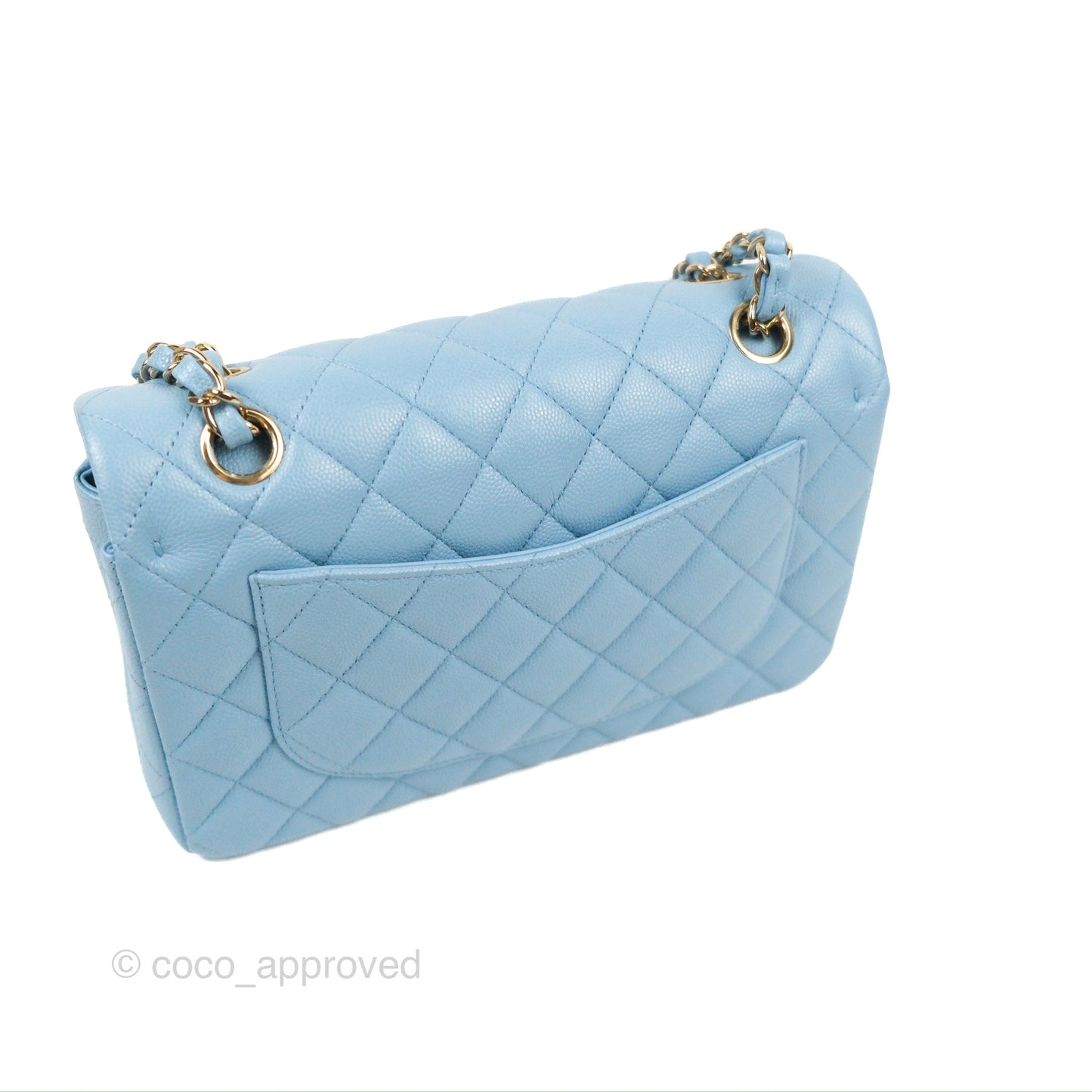 Chanel Small Classic Quilted Flap Light Blue Caviar Gold Hardware