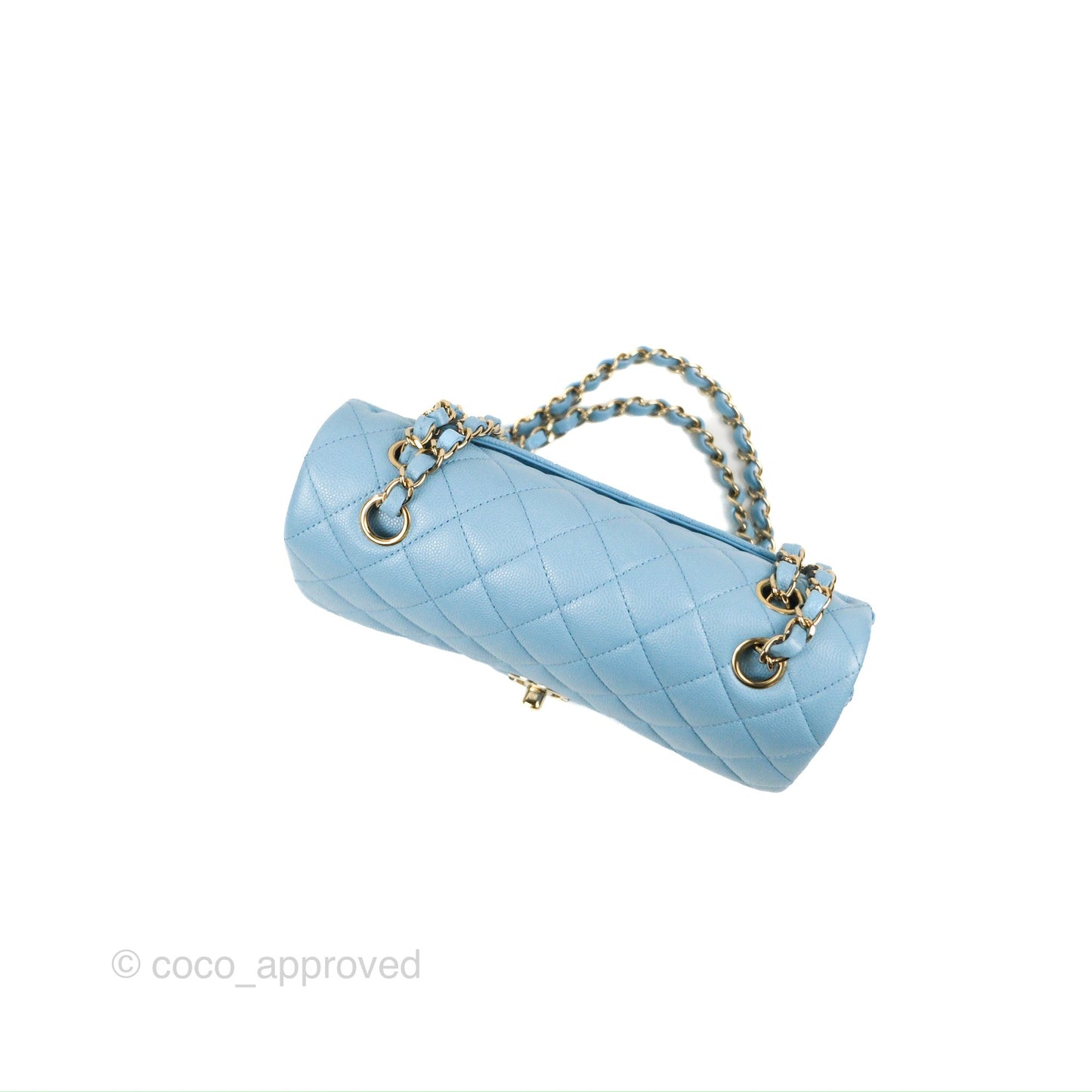 Chanel Small Classic Quilted Flap Light Blue Caviar Gold Hardware