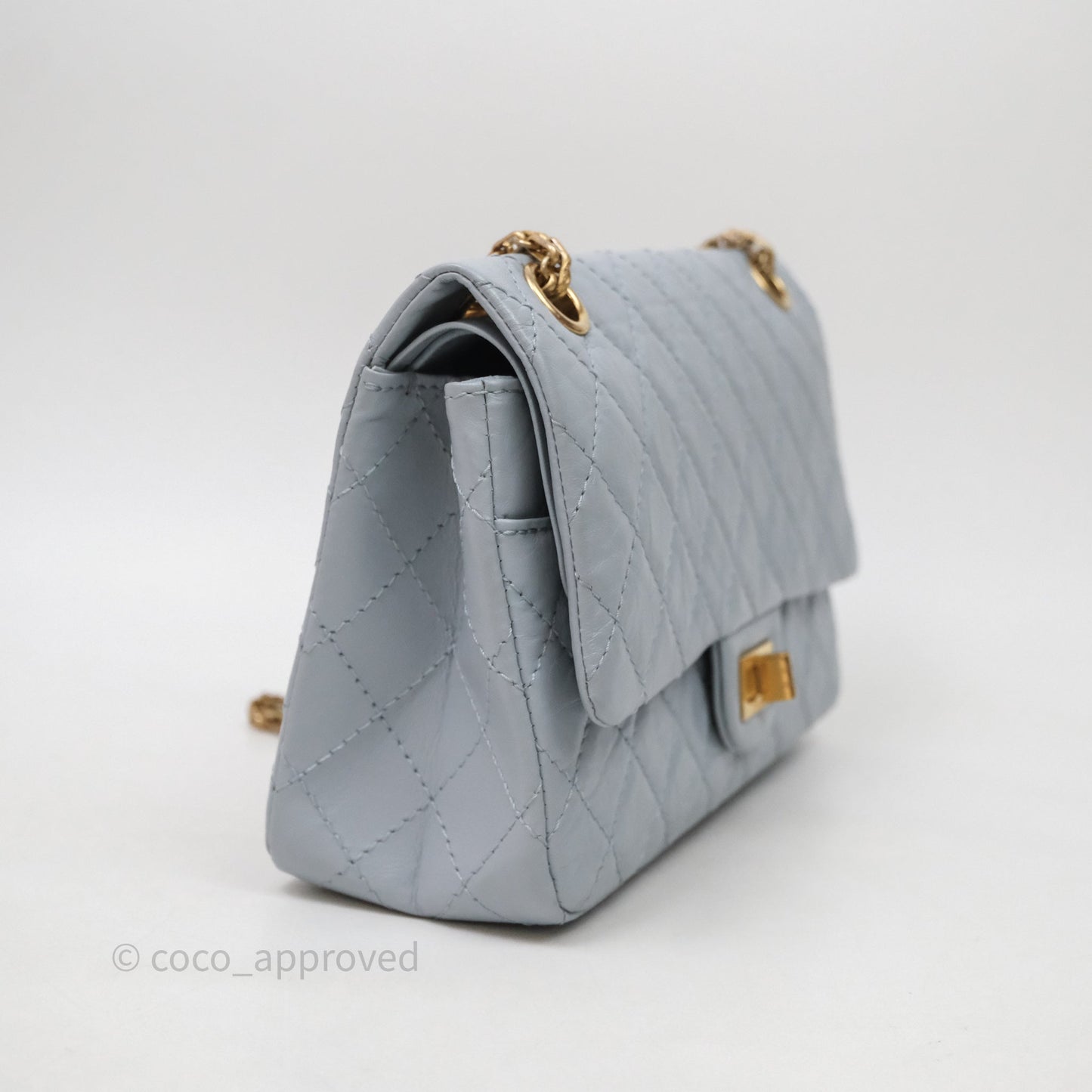 Chanel Reissue 225 Quilted Grey Blue Calfskin Aged Gold Hardware