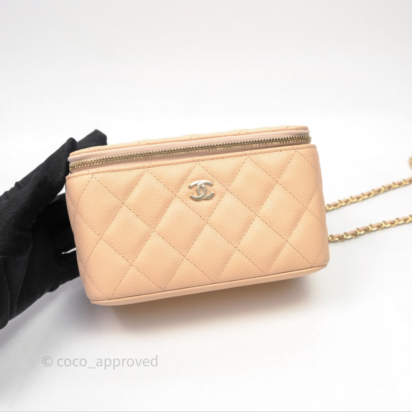 Chanel Vanity With Classic Chain Light Beige Caviar Gold Hardware