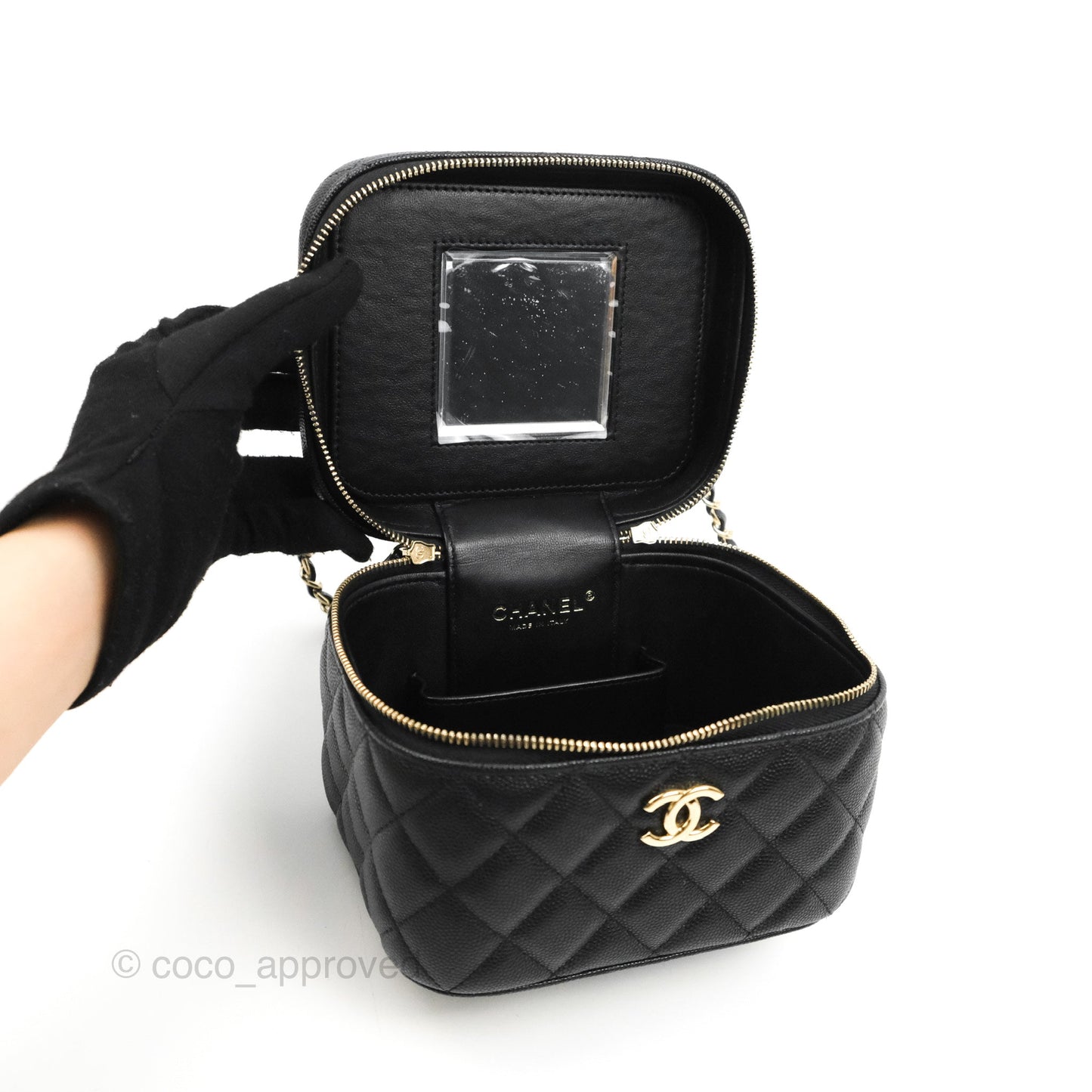 Chanel Top Handle Vanity with Chain Black Caviar Gold Hardware